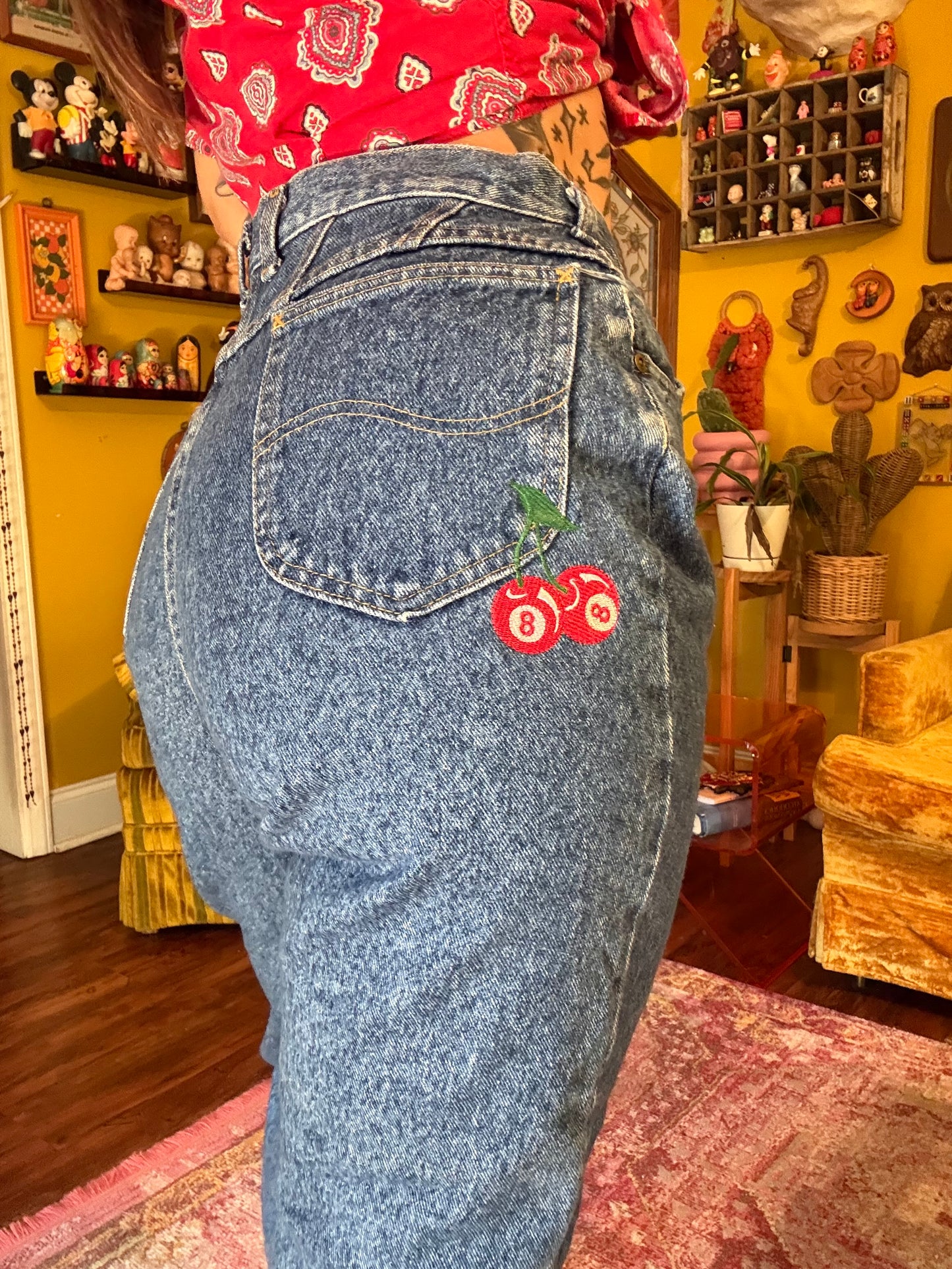 The "Double Luck" 29" Vintage Lee Custom Embroidered Jeans