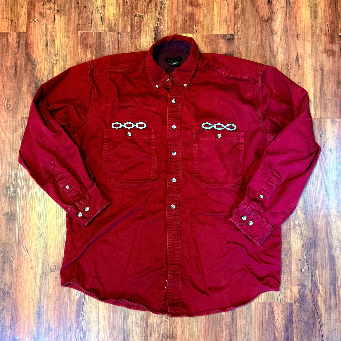 1:1 Embroidered Chain Link Repurposed Button Up Shirt