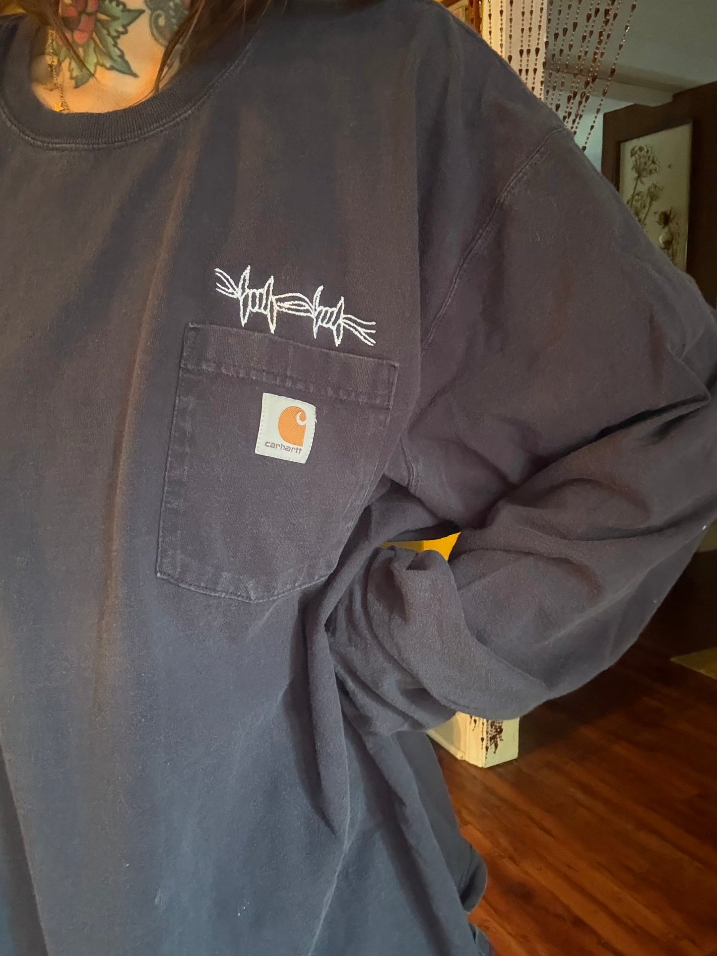 1:1 Frog Embroidered Carhartt Repurposed Long-sleeved T-Shirt