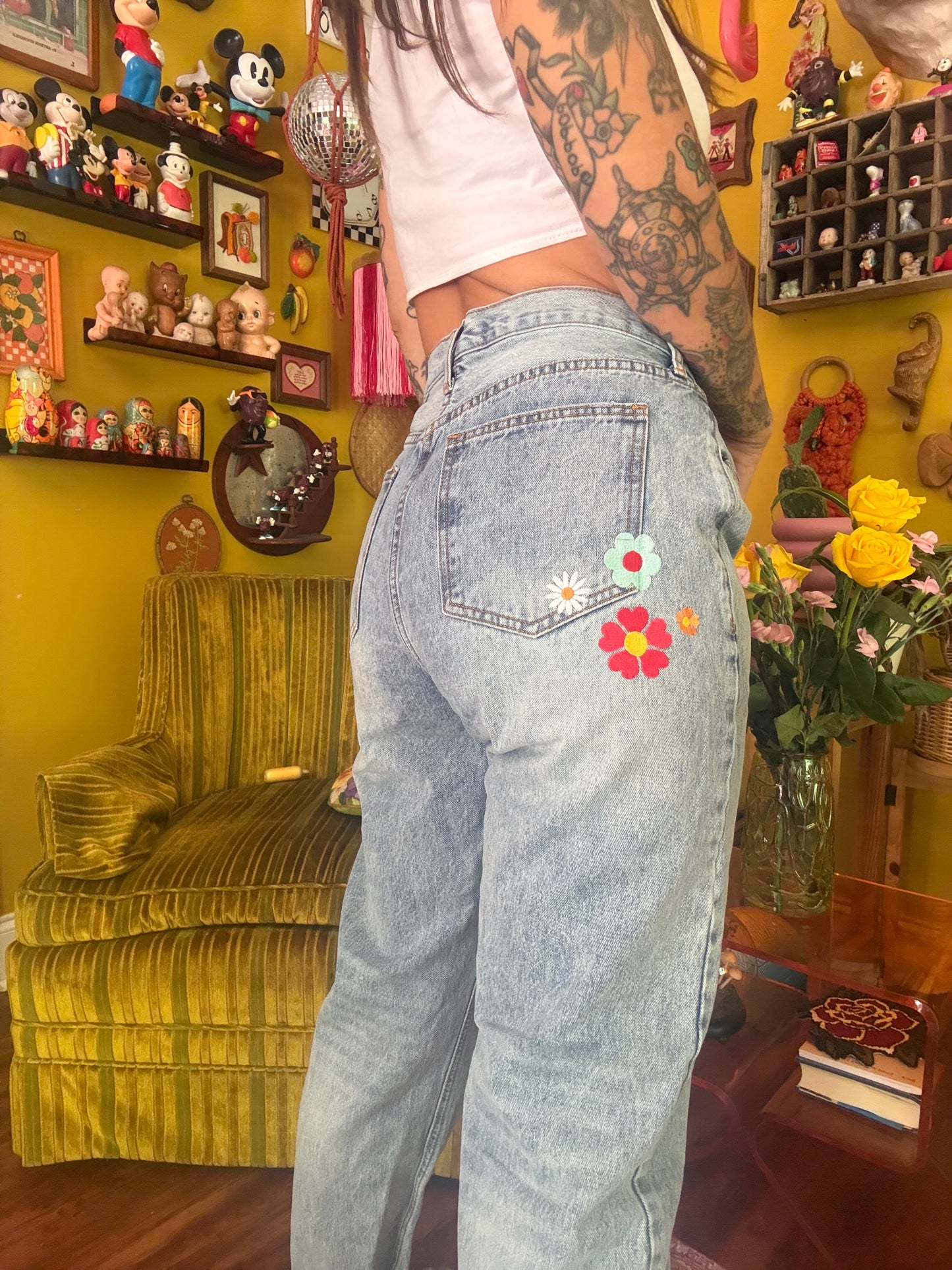 Bloomin' Buns 29" Upcycled Embroidered Jeans