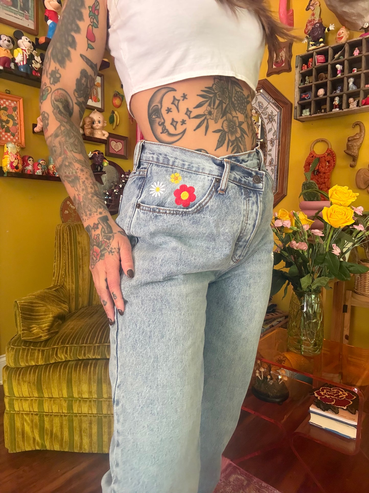 Bloomin' Buns 29" Upcycled Embroidered Jeans