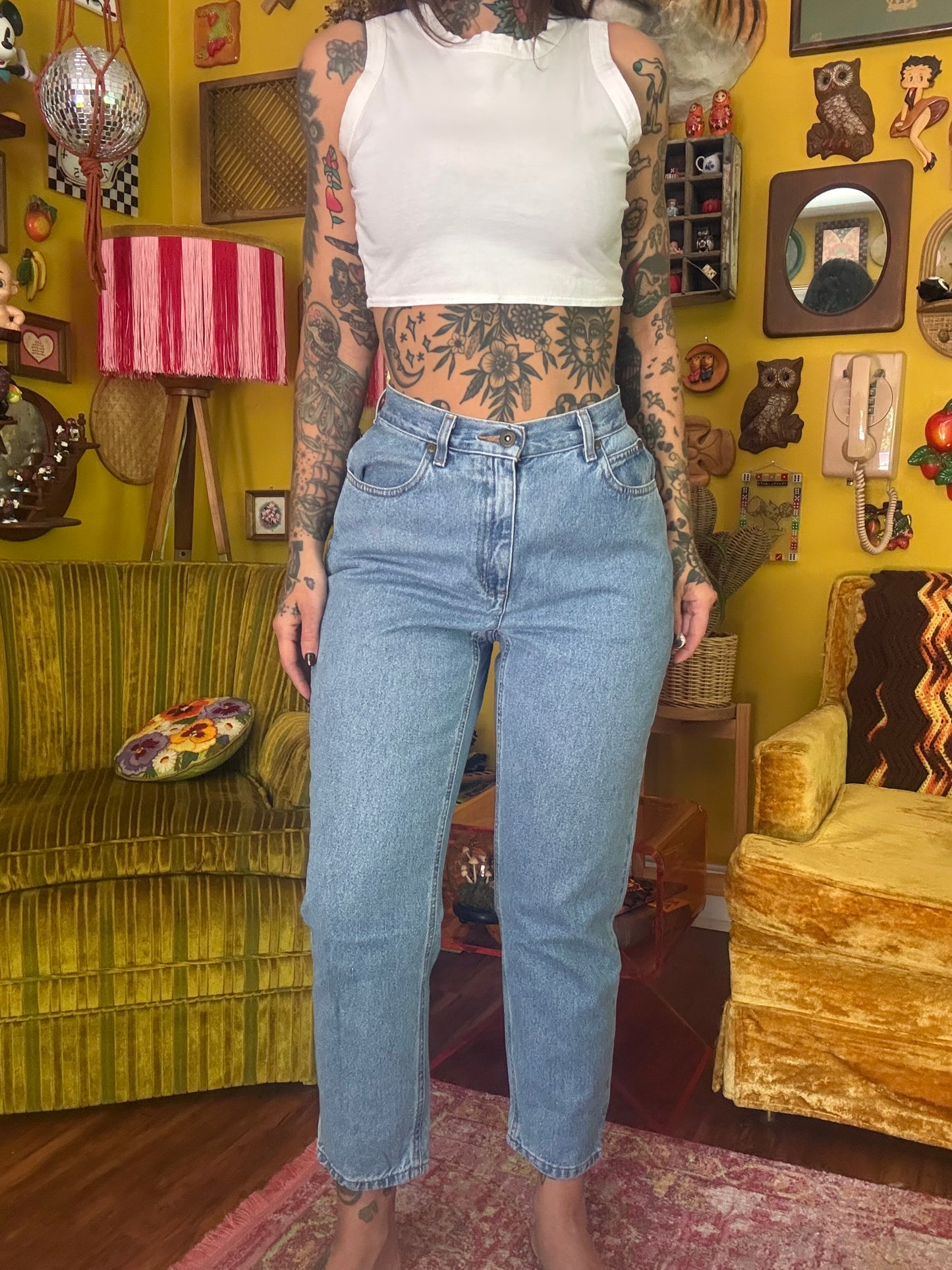 The "Forest Floor" 26-27" Vintage Liz Wear Custom Embroidered Jeans