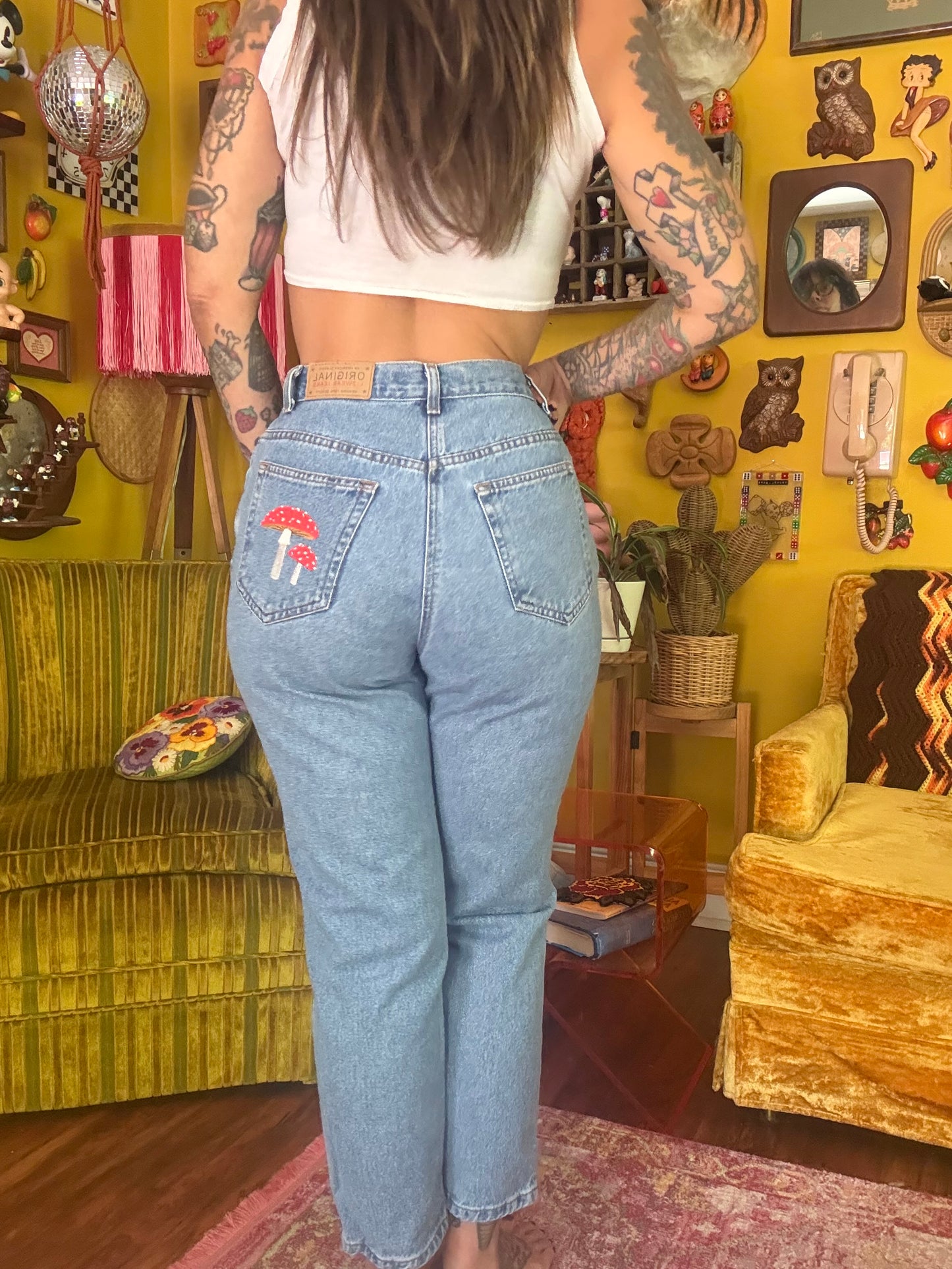 The "Forest Floor" 26-27" Vintage Liz Wear Custom Embroidered Jeans