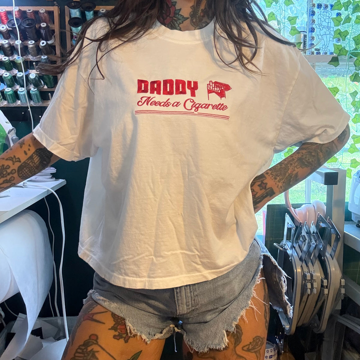 Daddy Needs A Cigarette Embroidered Unisex T-Shirt or Baby Tee