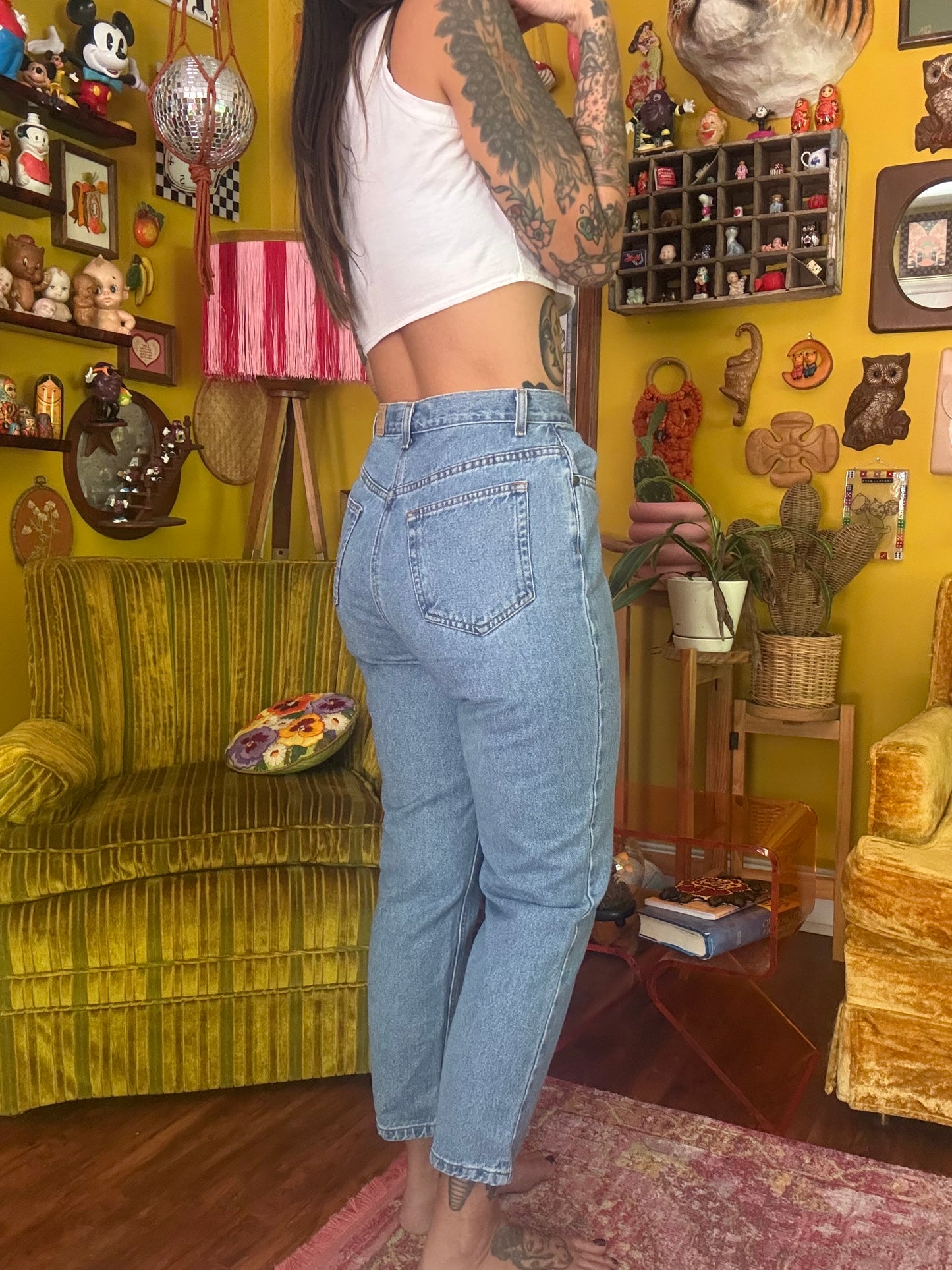 The "Forest Floor" 26-27" Vintage Liz Wear Custom Embroidered Jeans