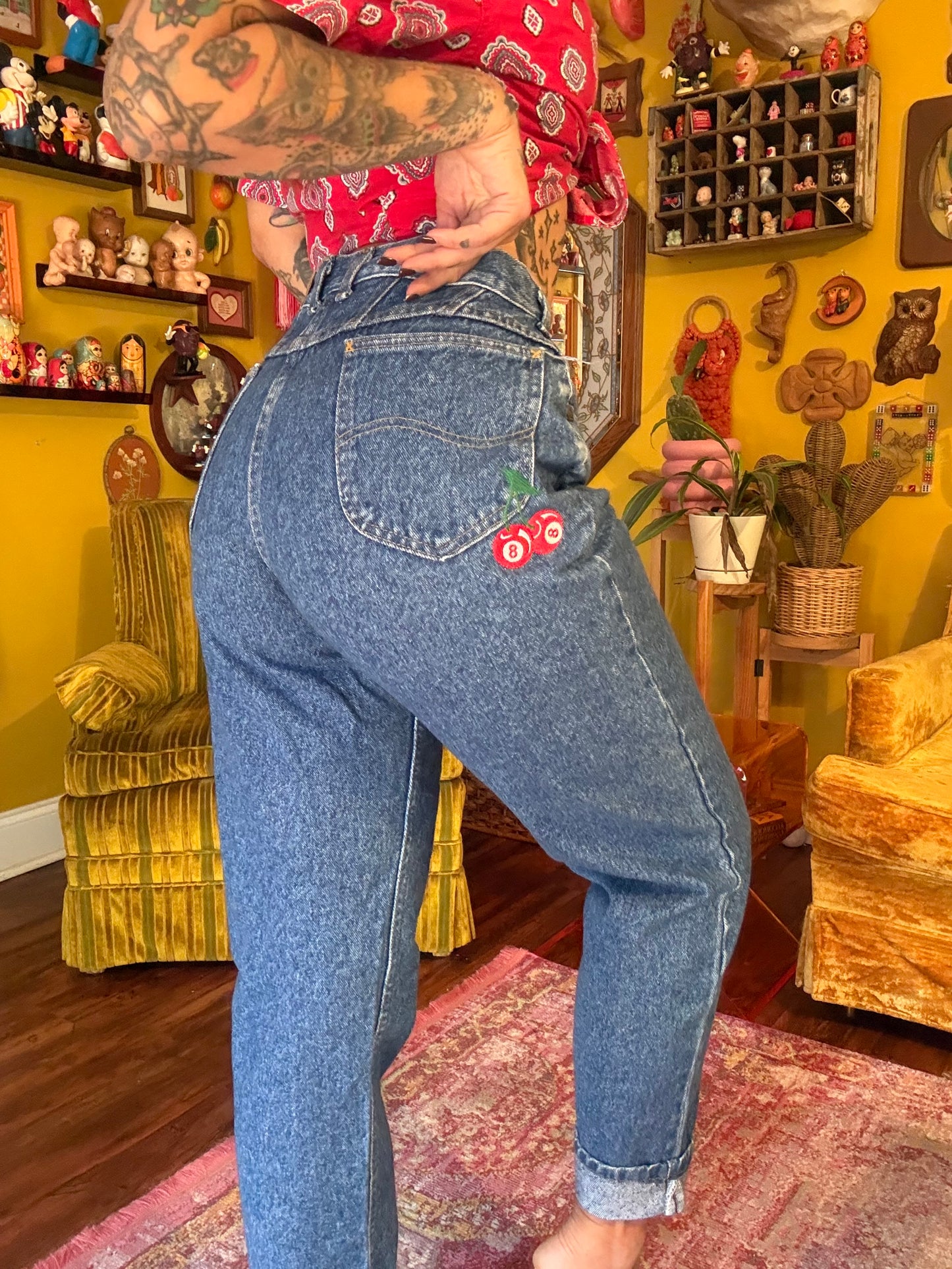 The "Double Luck" 29" Vintage Lee Custom Embroidered Jeans