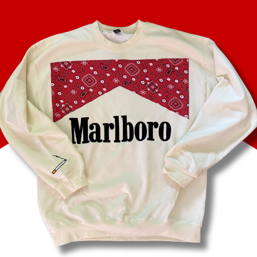 1:1 Marlboro Size LG Paisley Bandana & Embroidered Crewneck Sweatshirt