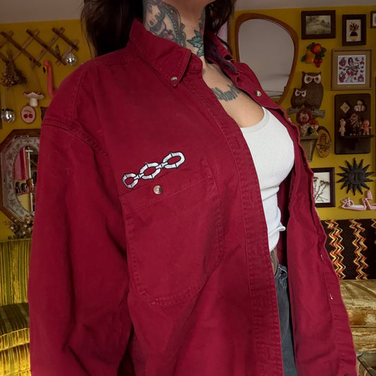 1:1 Embroidered Chain Link Repurposed Button Up Shirt
