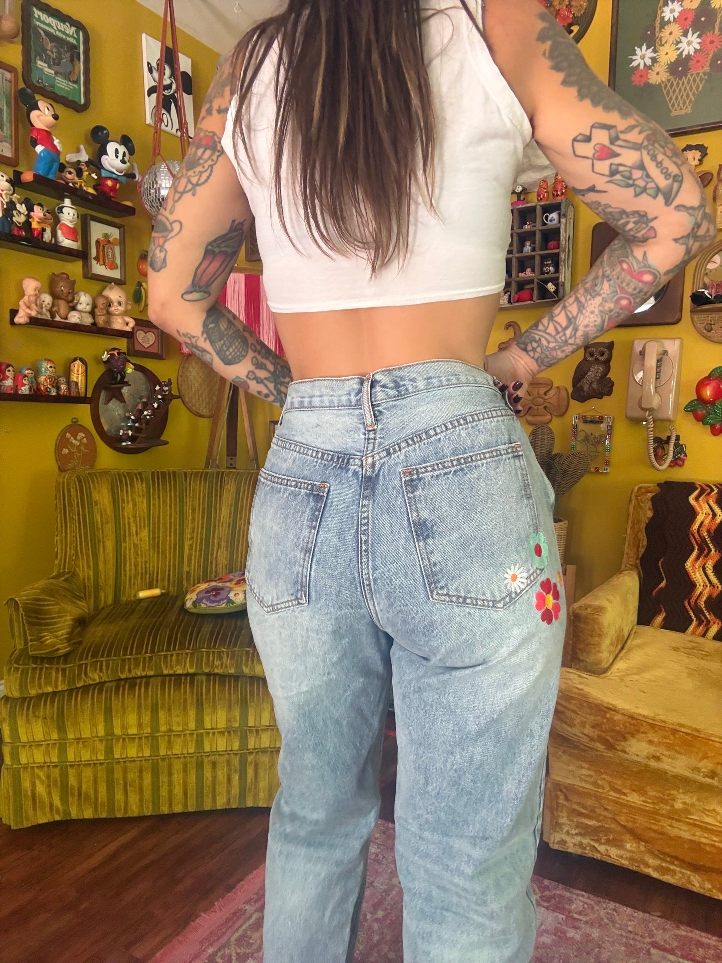 Bloomin' Buns 29" Upcycled Embroidered Jeans
