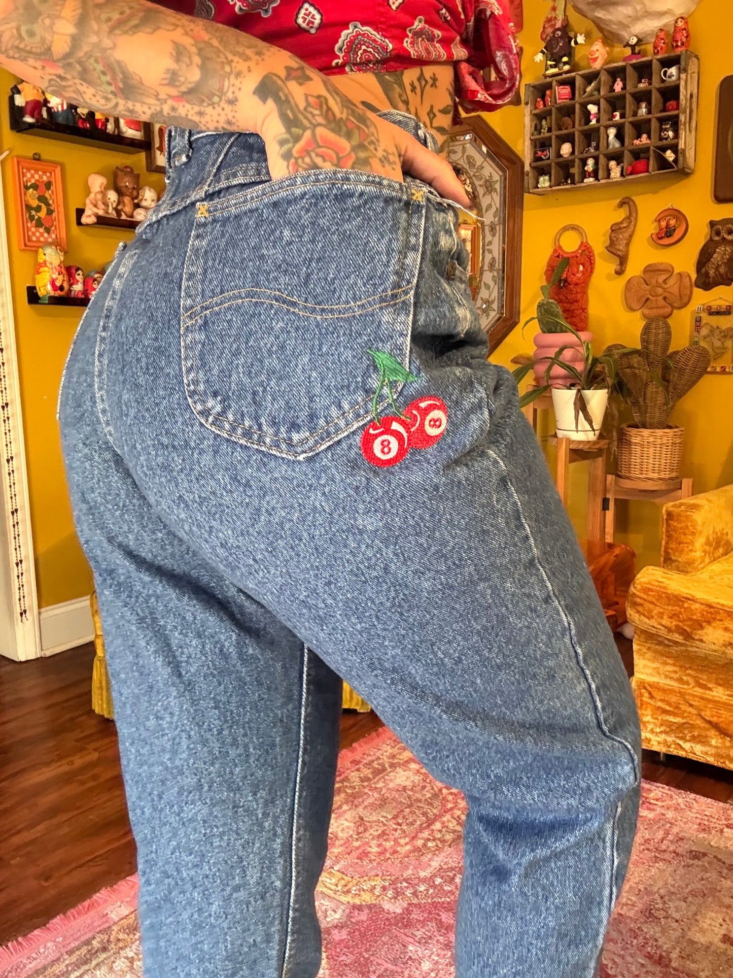 The "Double Luck" 29" Vintage Lee Custom Embroidered Jeans