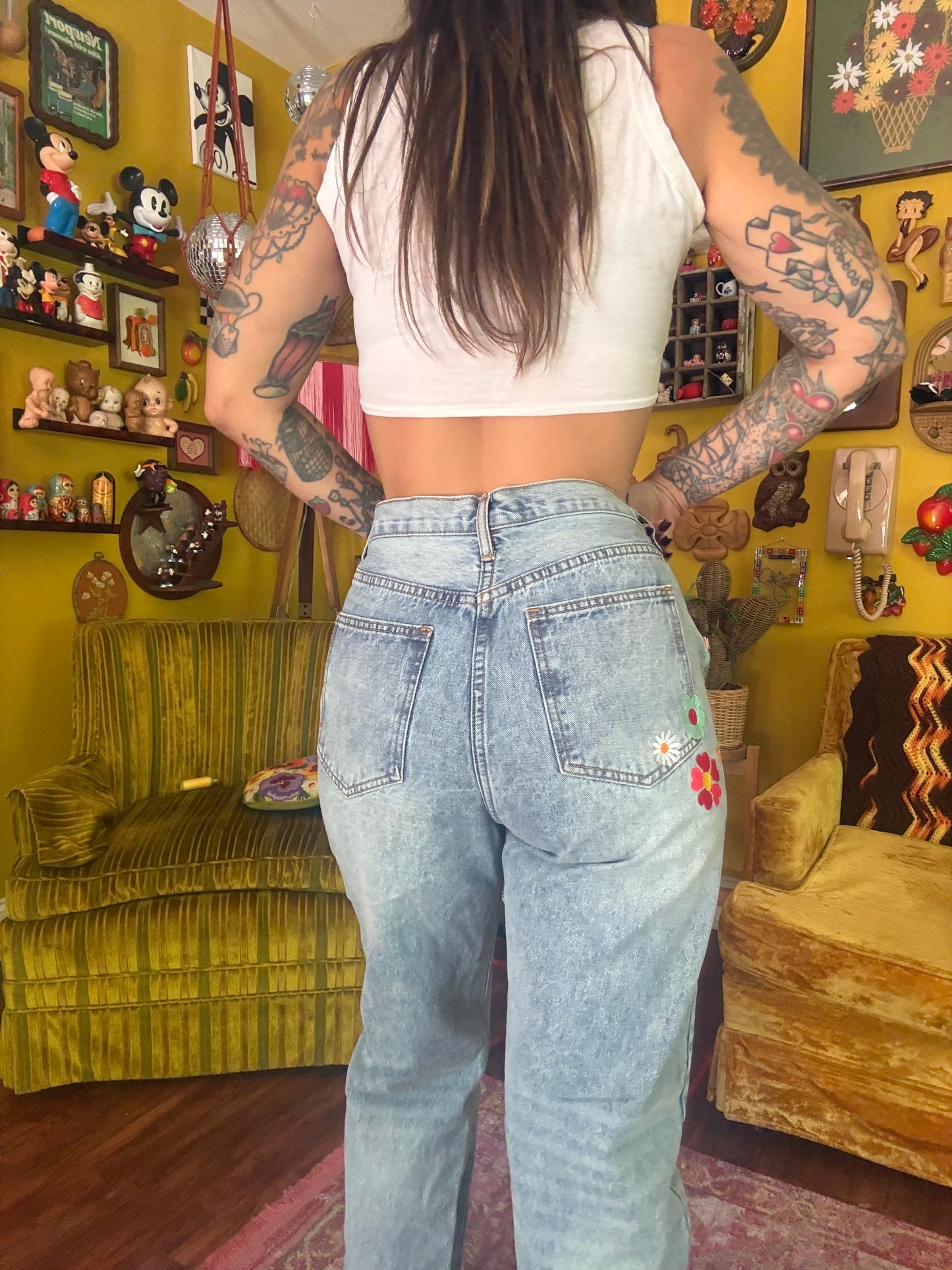 Bloomin' Buns 29" Upcycled Embroidered Jeans