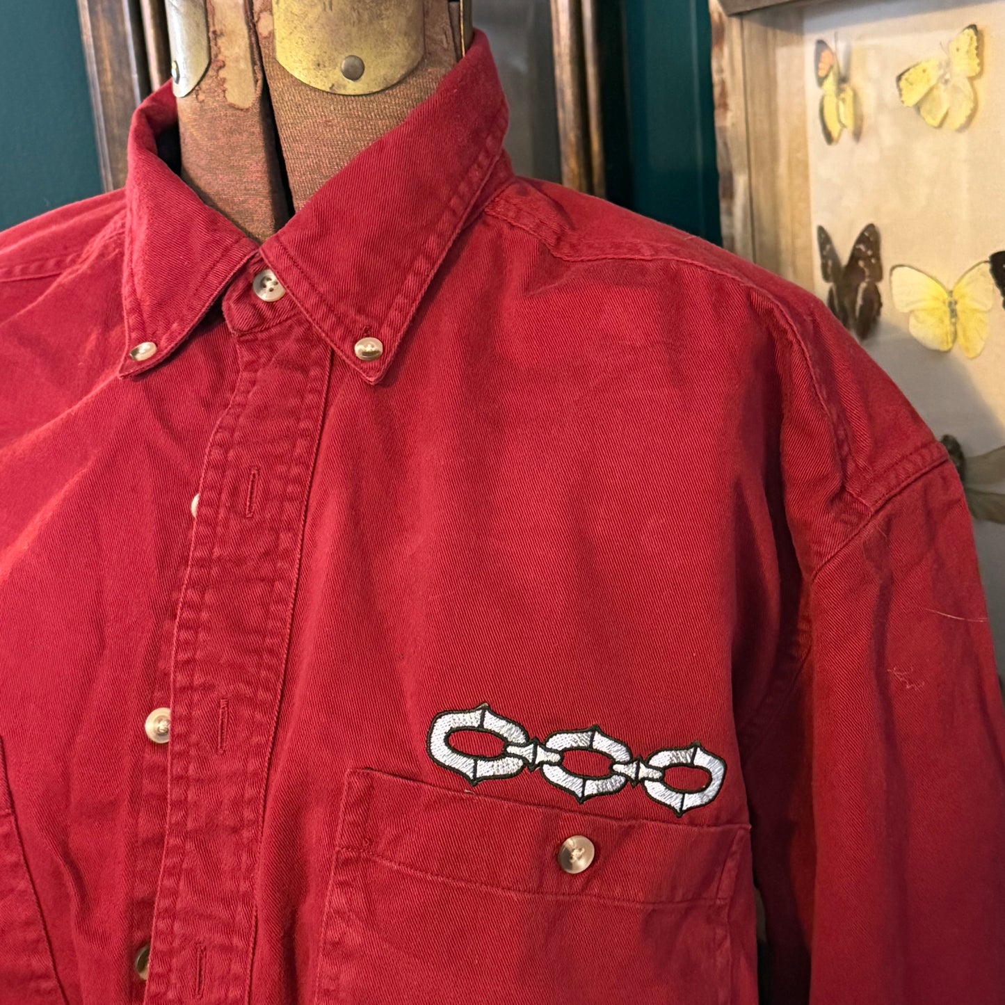 1:1 Embroidered Chain Link Repurposed Button Up Shirt