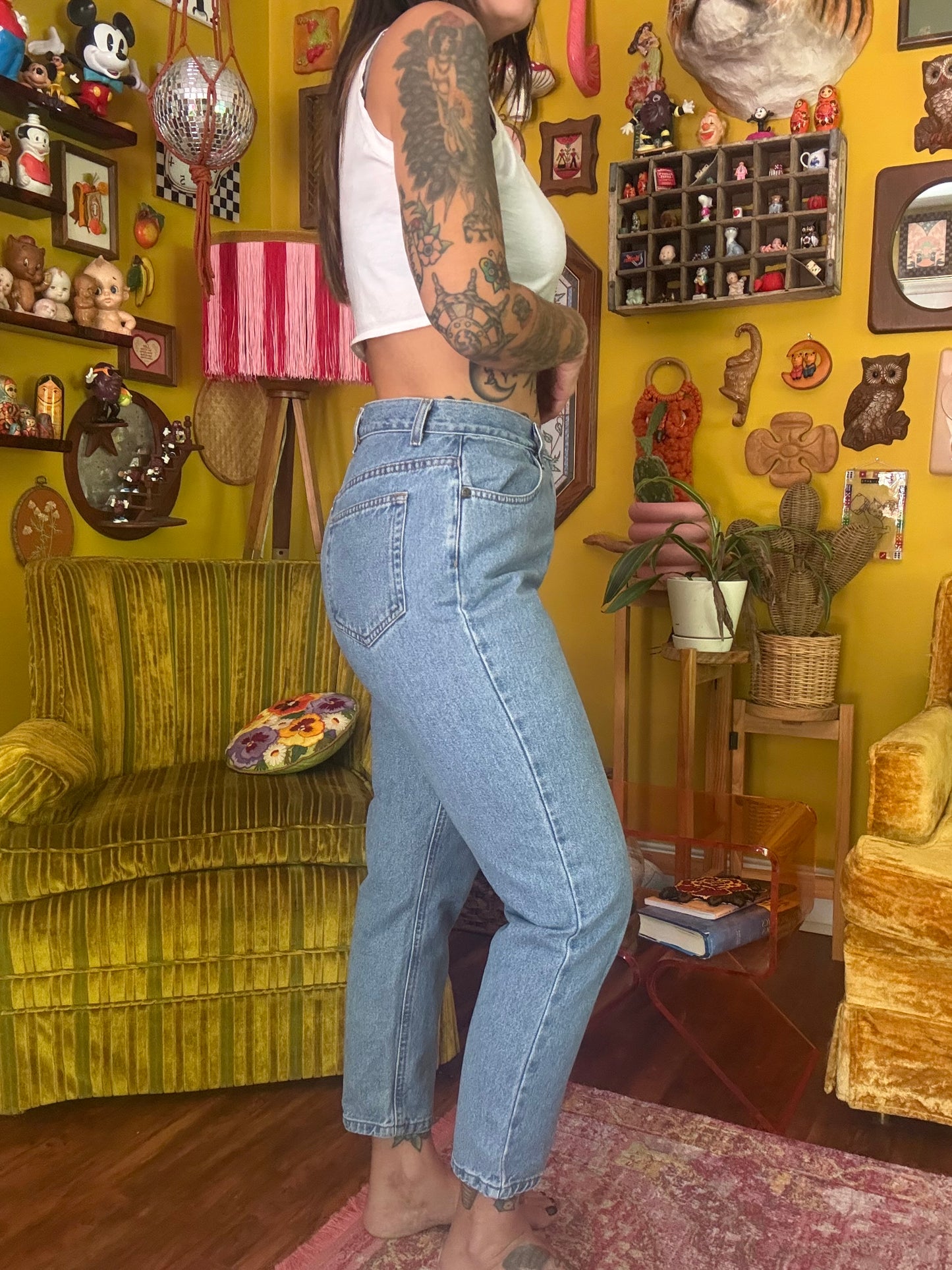 The "Forest Floor" 26-27" Vintage Liz Wear Custom Embroidered Jeans