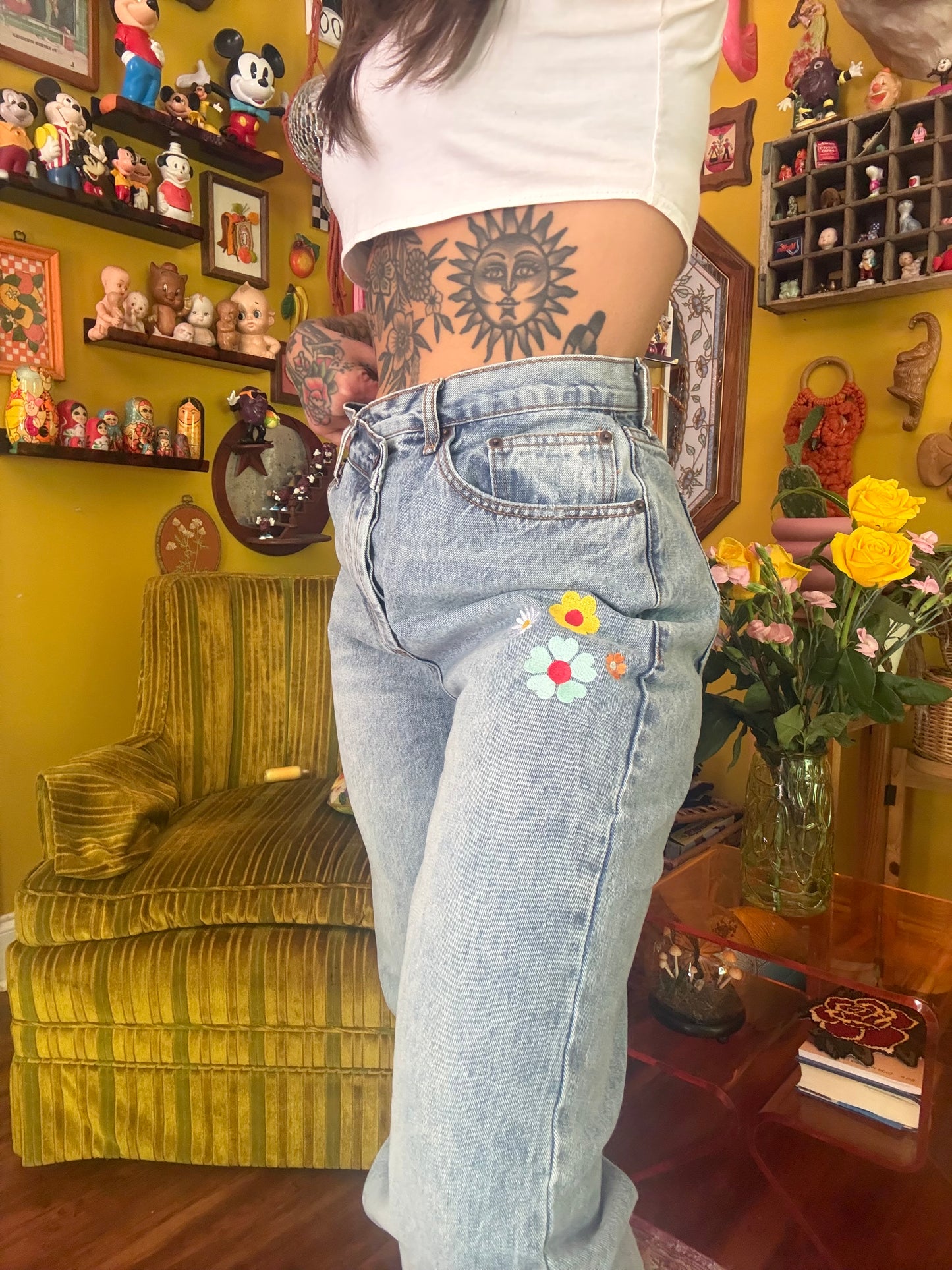 Bloomin' Buns 29" Upcycled Embroidered Jeans