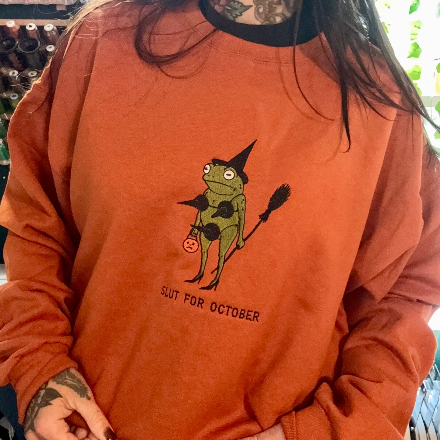 Frog-tober Embroidered Unisex Crewneck Sweatshirt