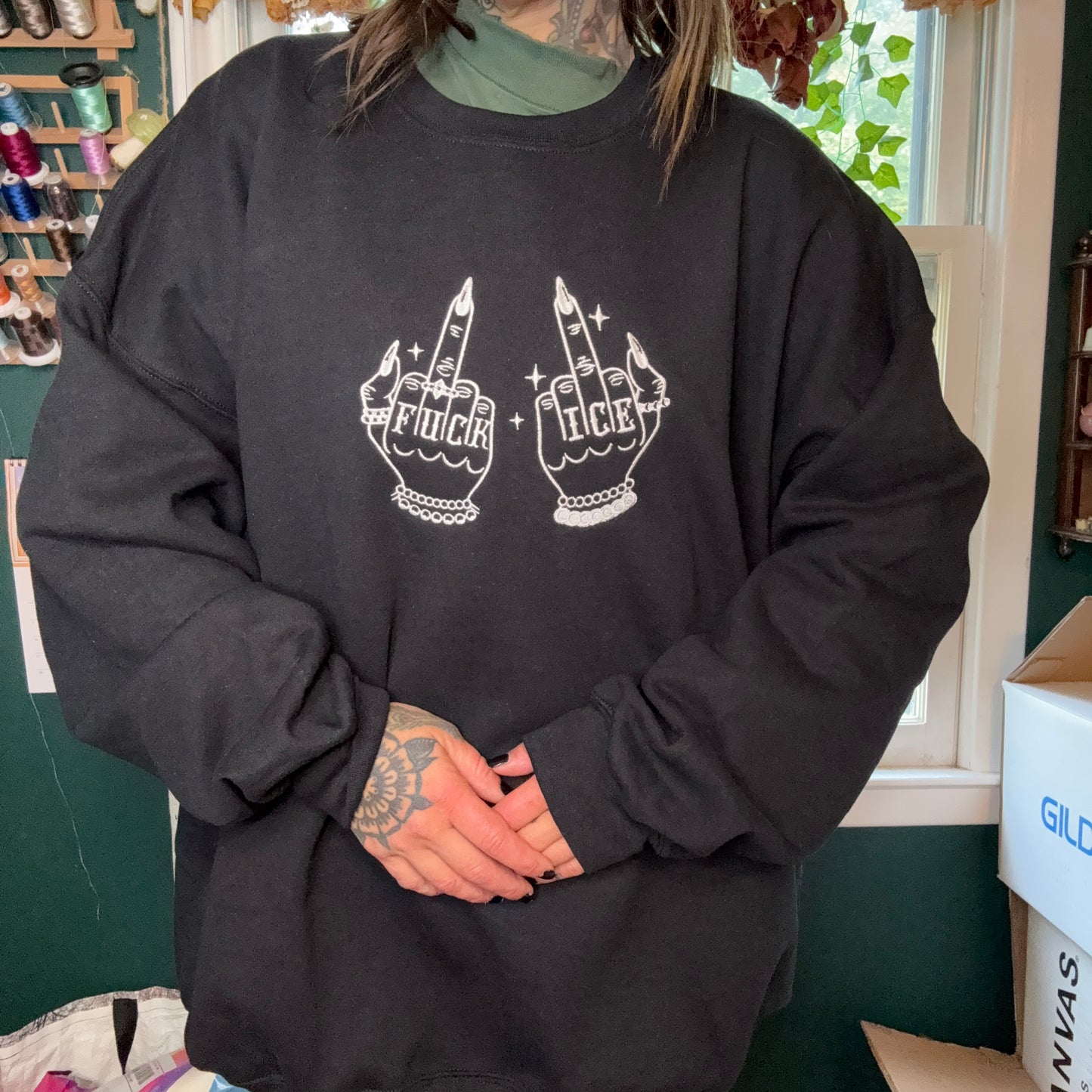 Give ICE The Finger Embroidered Crewneck Sweatshirt