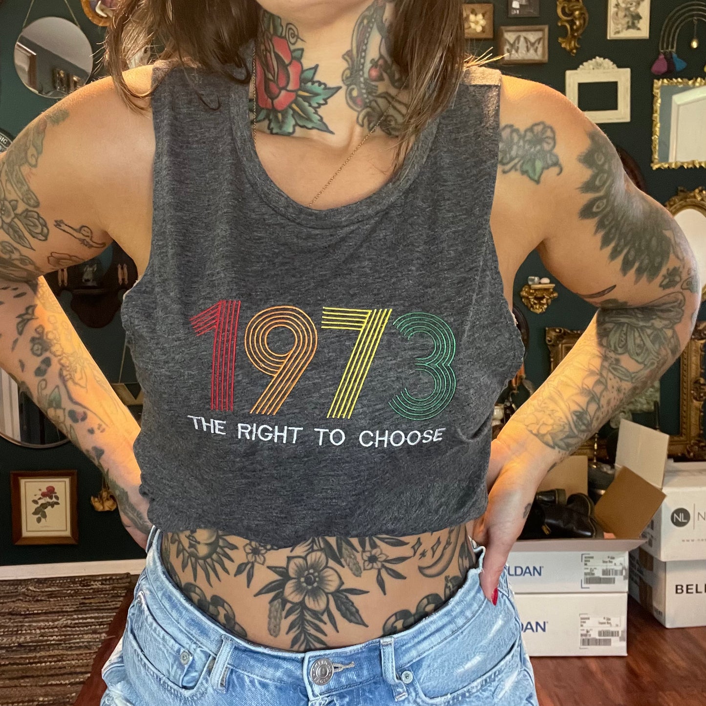 1973 The Right to Choose Embroidered Womens Muscle Tank