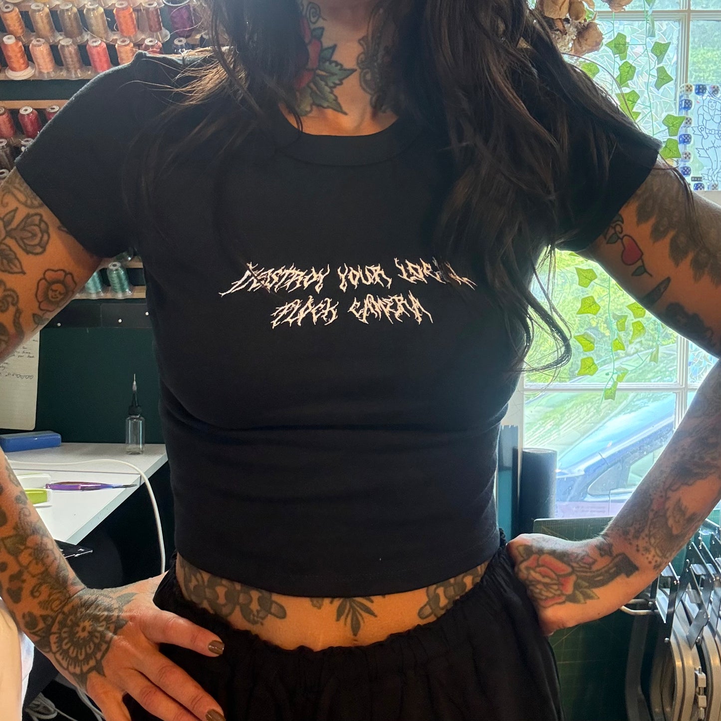 Destroy Your Local Flock Camera Embroidered Unisex Baby Tee, Unisex T-Shirt, Sweatshirt or Boxy Crop