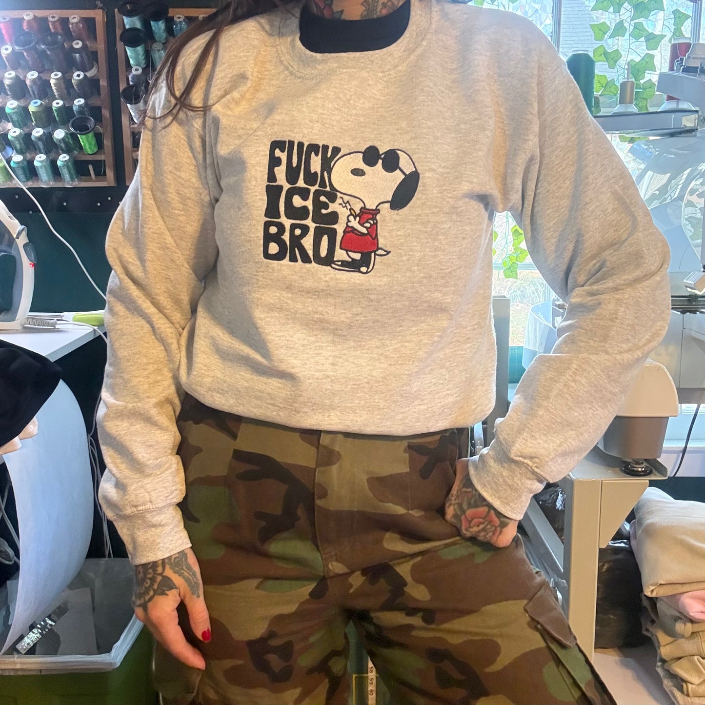 Zero Chill Stitch — ‘F* Ice Bro’ Embroidered Unisex Crewneck Sweatshirt