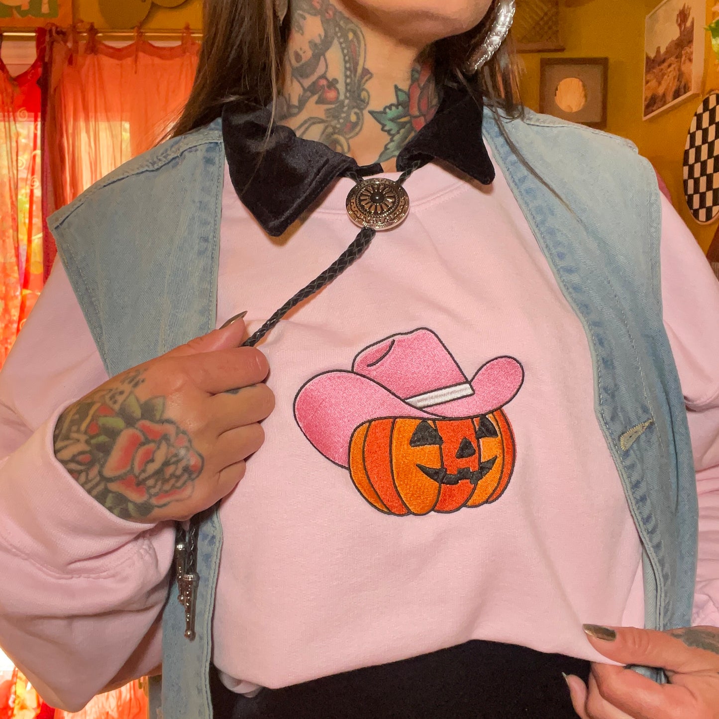 Honky Tonk Pumpkin Embroidered Unisex Crewneck Sweatshirt
