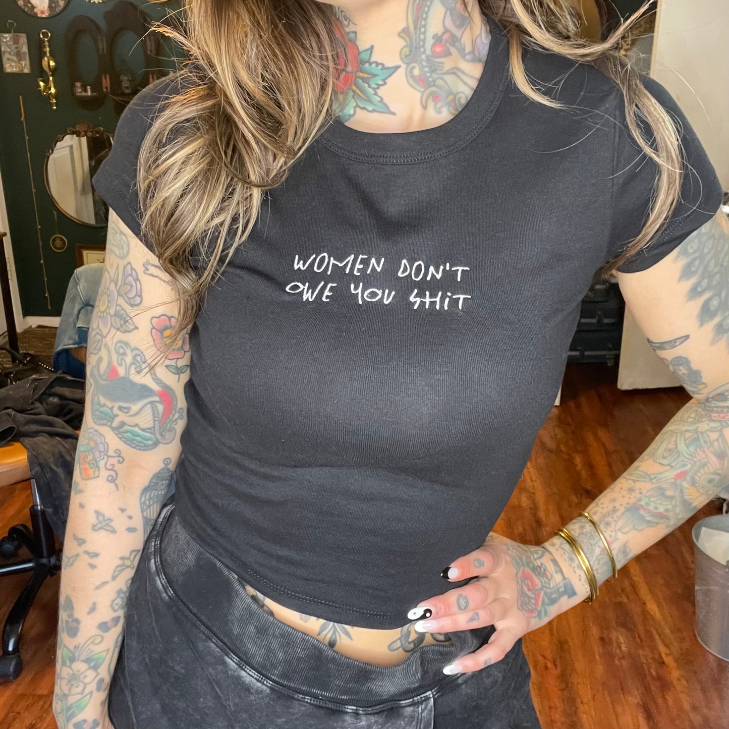 Women Don't Owe You Shit Embroidered Unisex Crewneck Sweatshirt