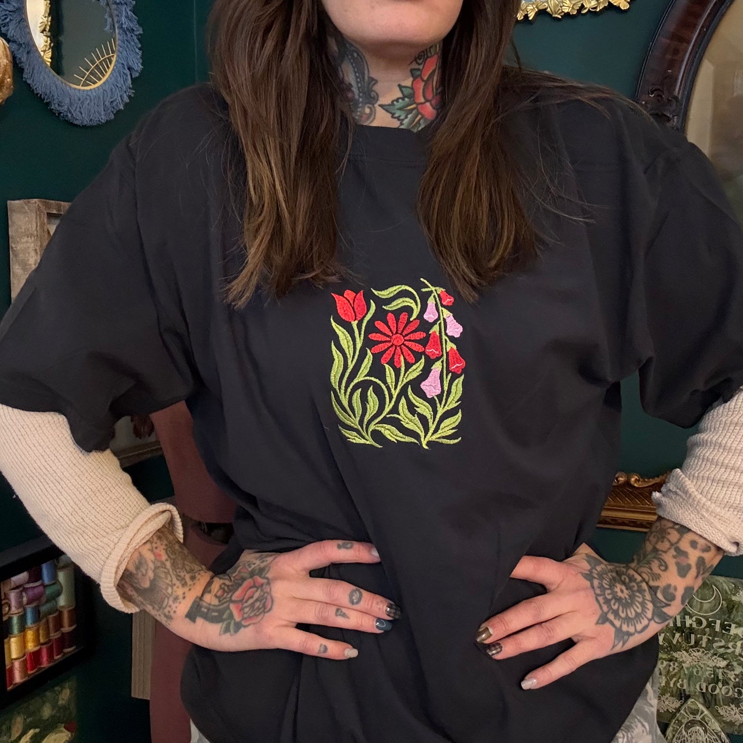 Foxglove Daisy Tulip Embroidered Unisex T-Shirt or Baby Tee