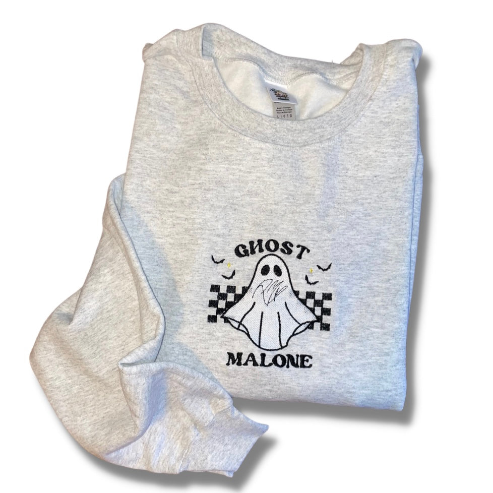 Ghost Malone Checkerboard Embroidered Crewneck Sweatshirt