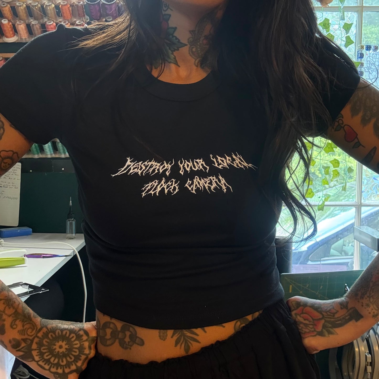 Destroy Your Local Flock Camera Embroidered Unisex Baby Tee, Unisex T-Shirt, Sweatshirt or Boxy Crop