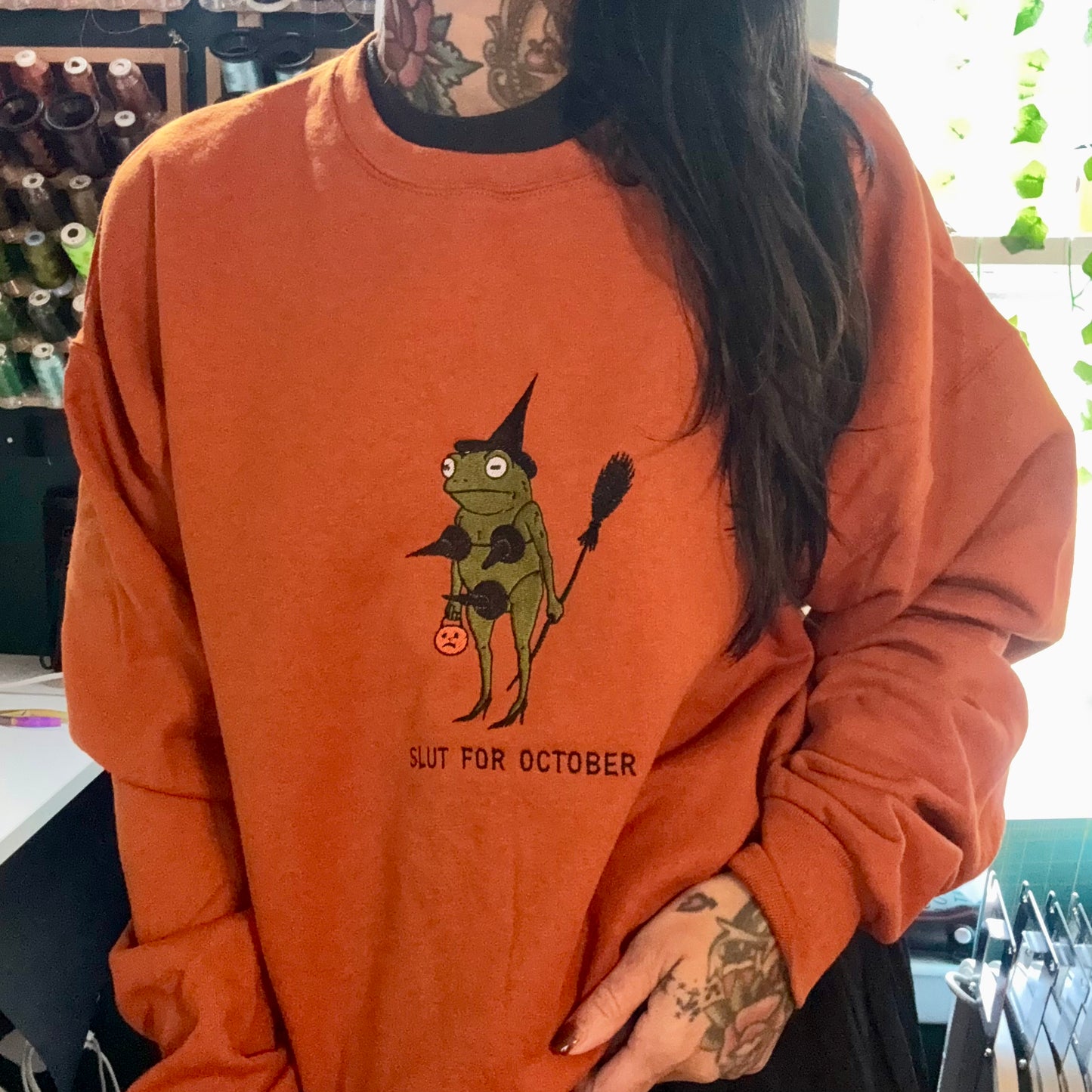 Frog-tober Embroidered Unisex Crewneck Sweatshirt