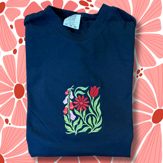 Foxglove Daisy Tulip Embroidered Unisex T-Shirt or Baby Tee