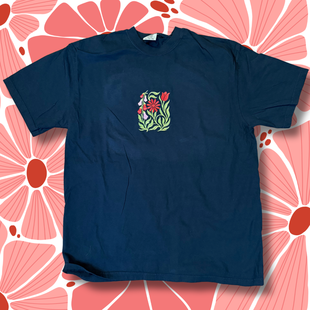 Foxglove Daisy Tulip Embroidered Unisex T-Shirt or Baby Tee