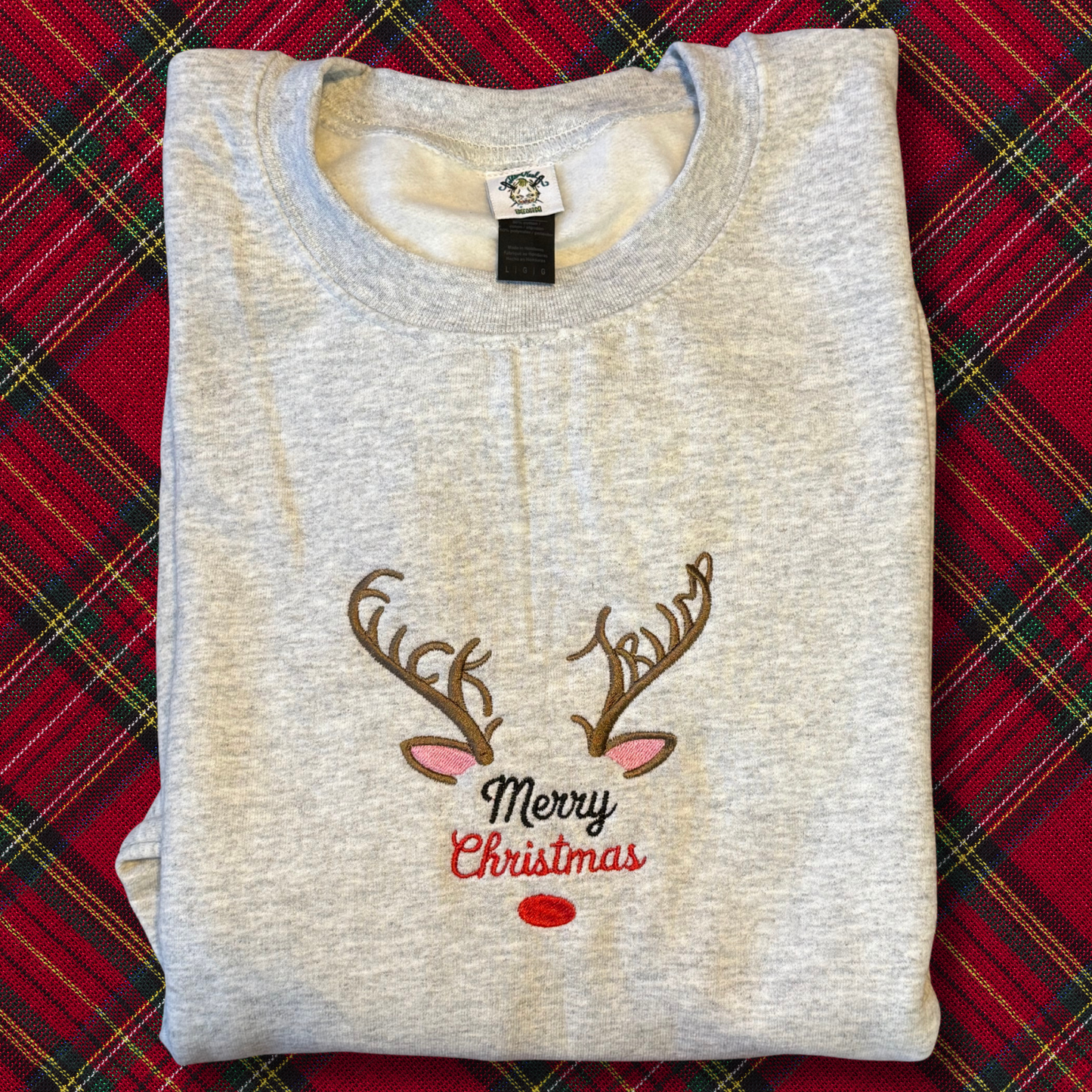 Run Him Over, Reindeer Embroidered Unisex Crewneck Sweatshirt