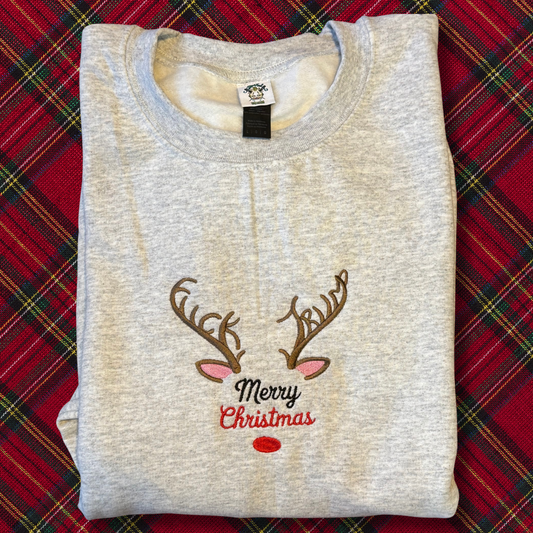Run Him Over, Reindeer Embroidered Unisex Crewneck Sweatshirt