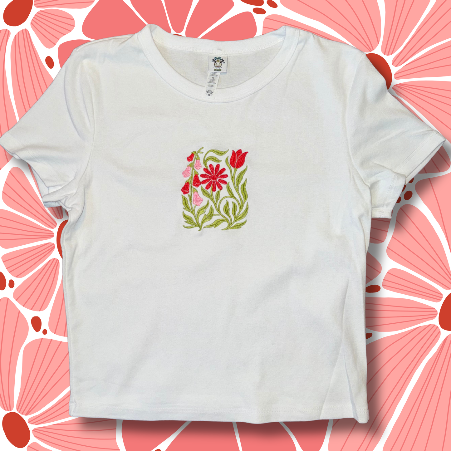 Foxglove Daisy Tulip Embroidered Unisex T-Shirt or Baby Tee