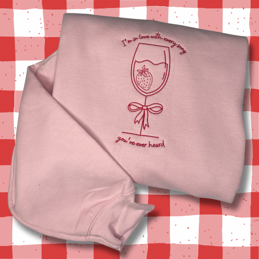Strawberry Wine Embroidered Unisex Crewneck Sweatshirt