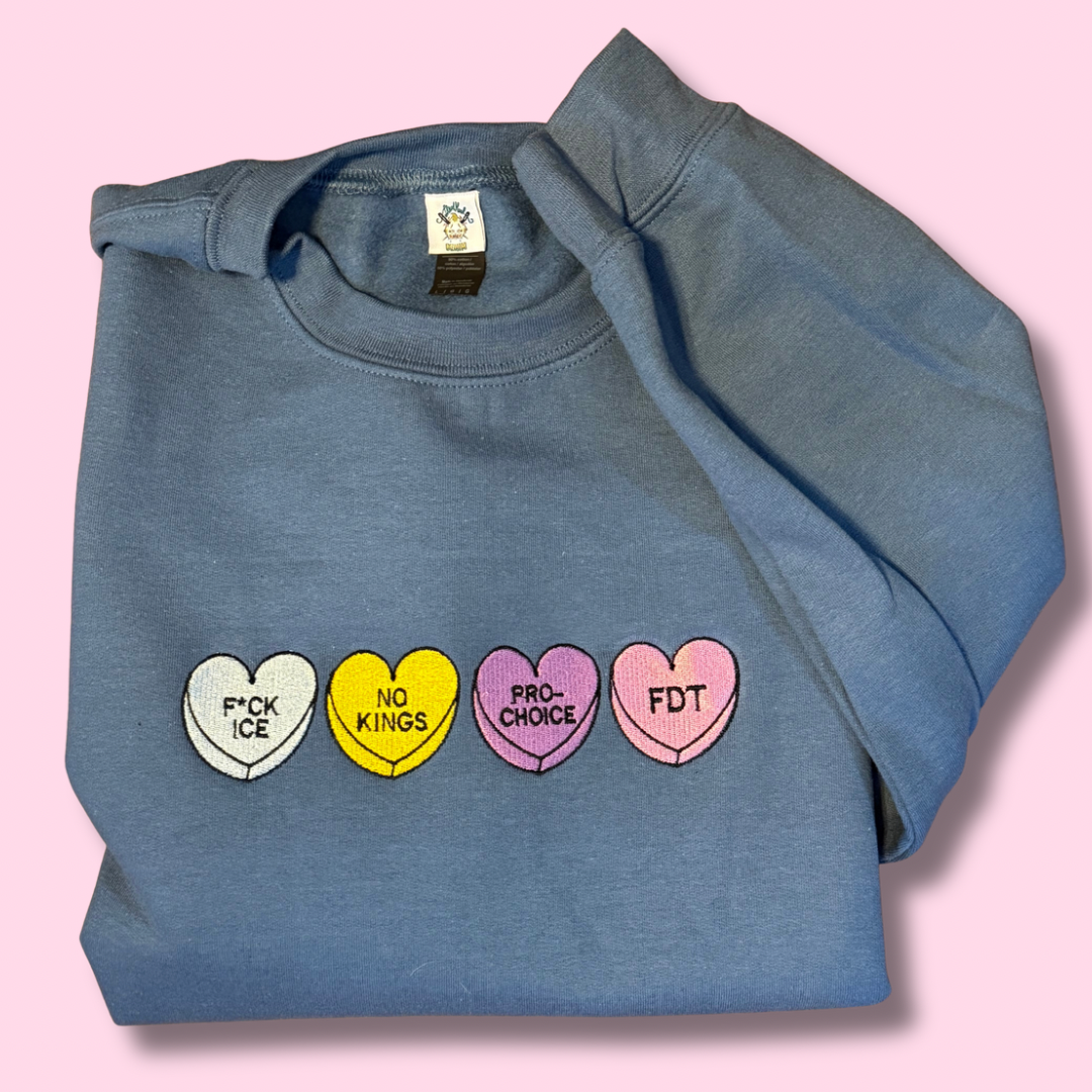 Sugar‑Coated and Fed Up Embroidered Unisex Crewneck Sweatshirt