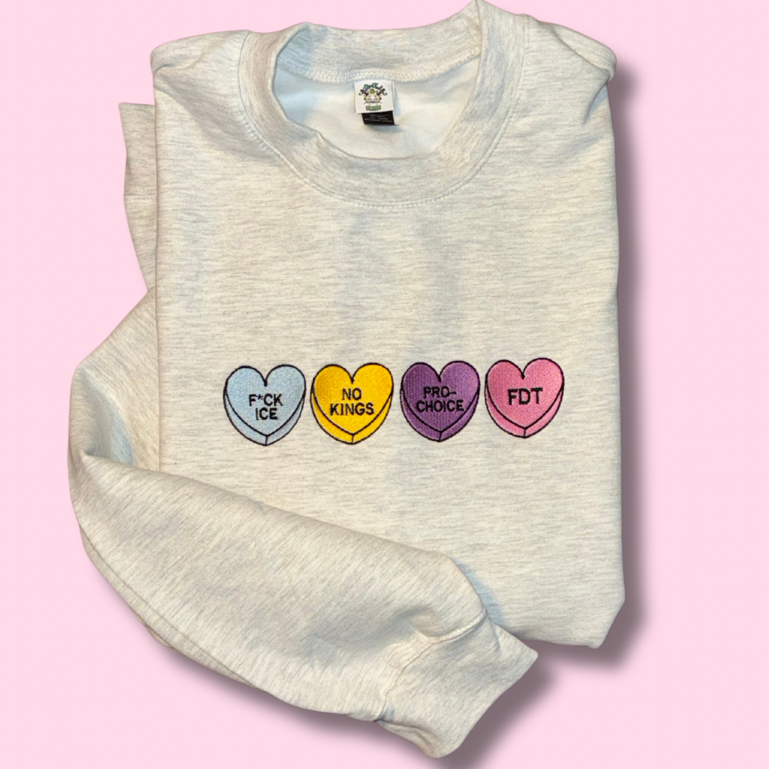 Sugar‑Coated and Fed Up Embroidered Unisex Crewneck Sweatshirt
