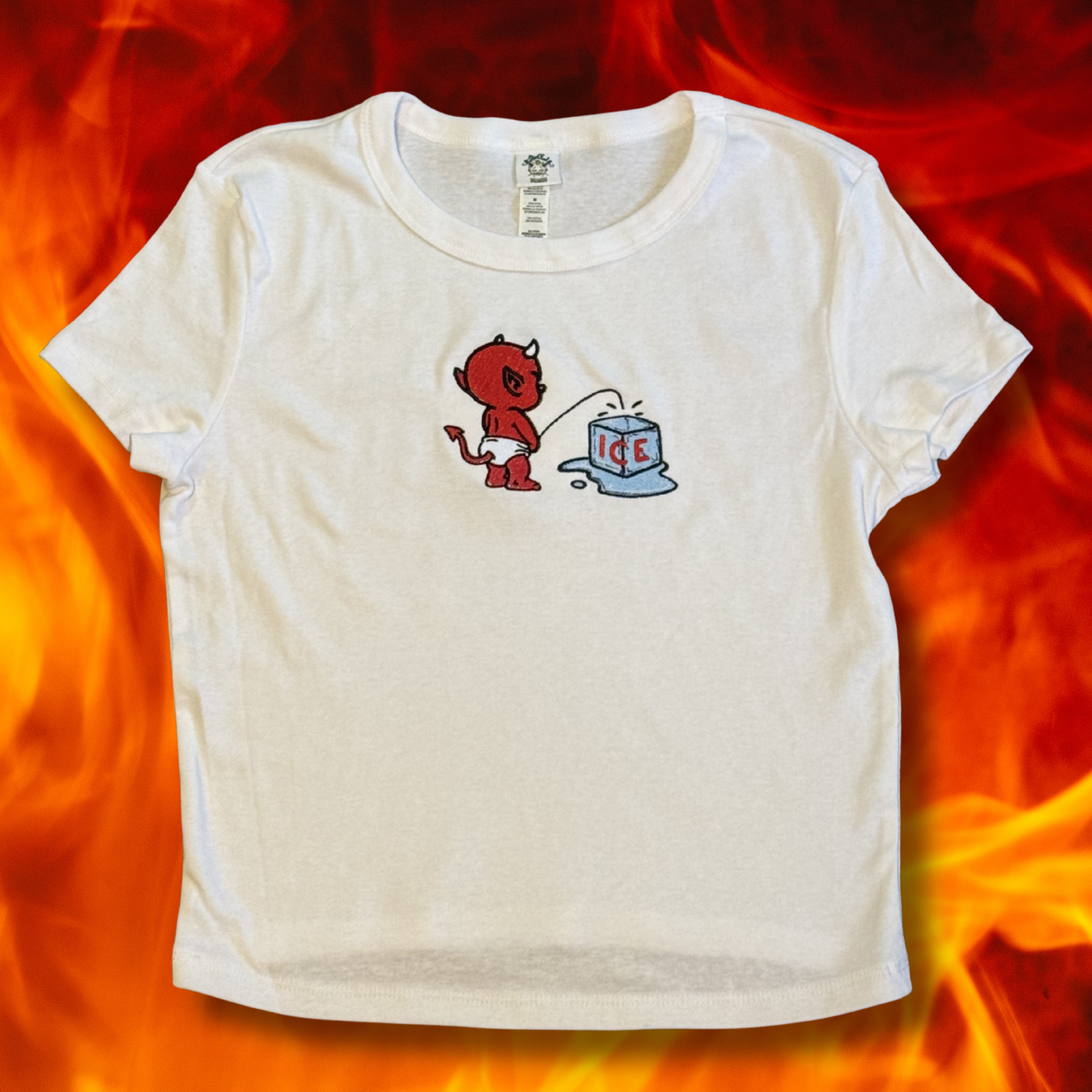 The Devil Doesn’t Do Cold Embroidered Unisex T-Shirt or Baby Tee