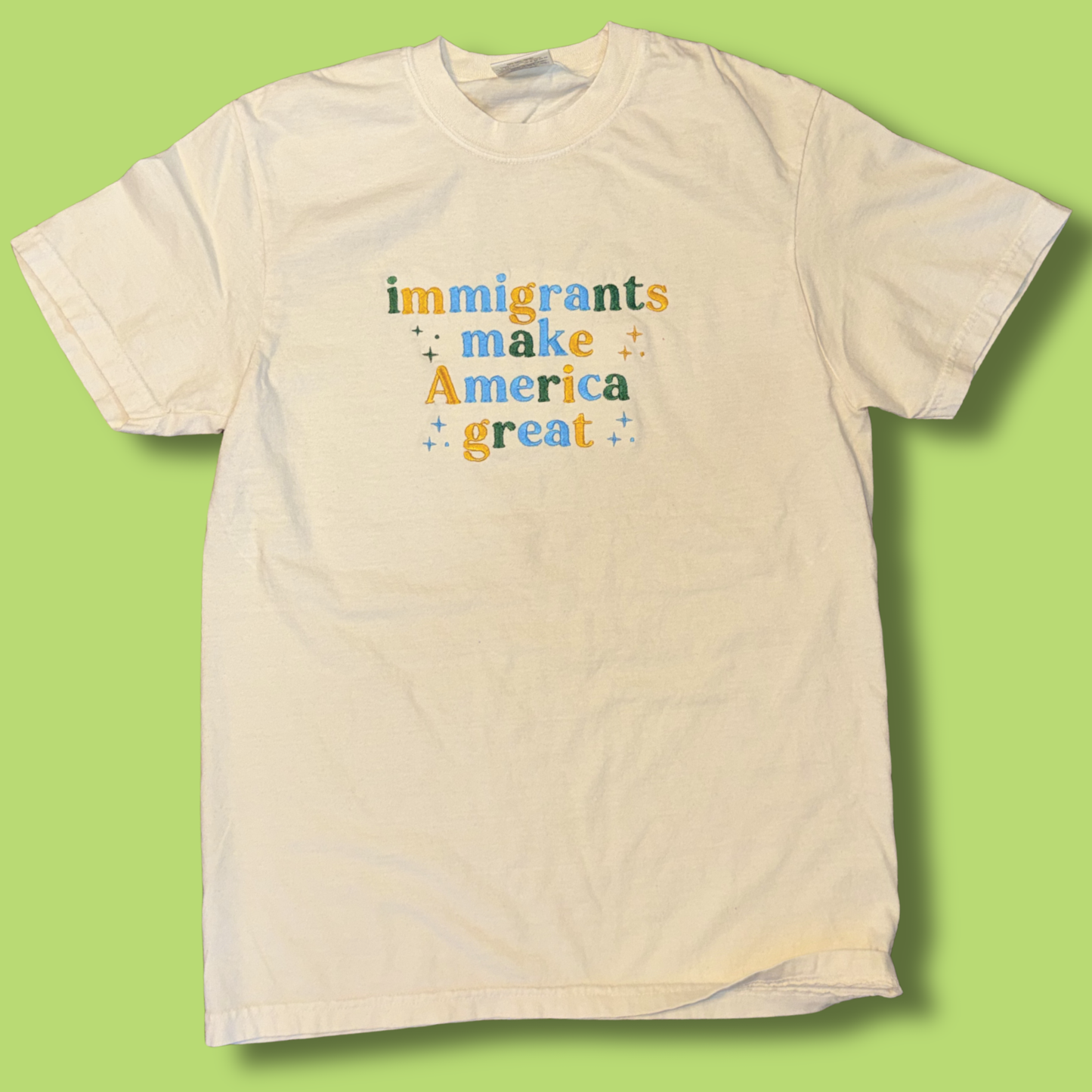 Immigrants Make America Great Embroidered Unisex T-Shirt or Baby Tee