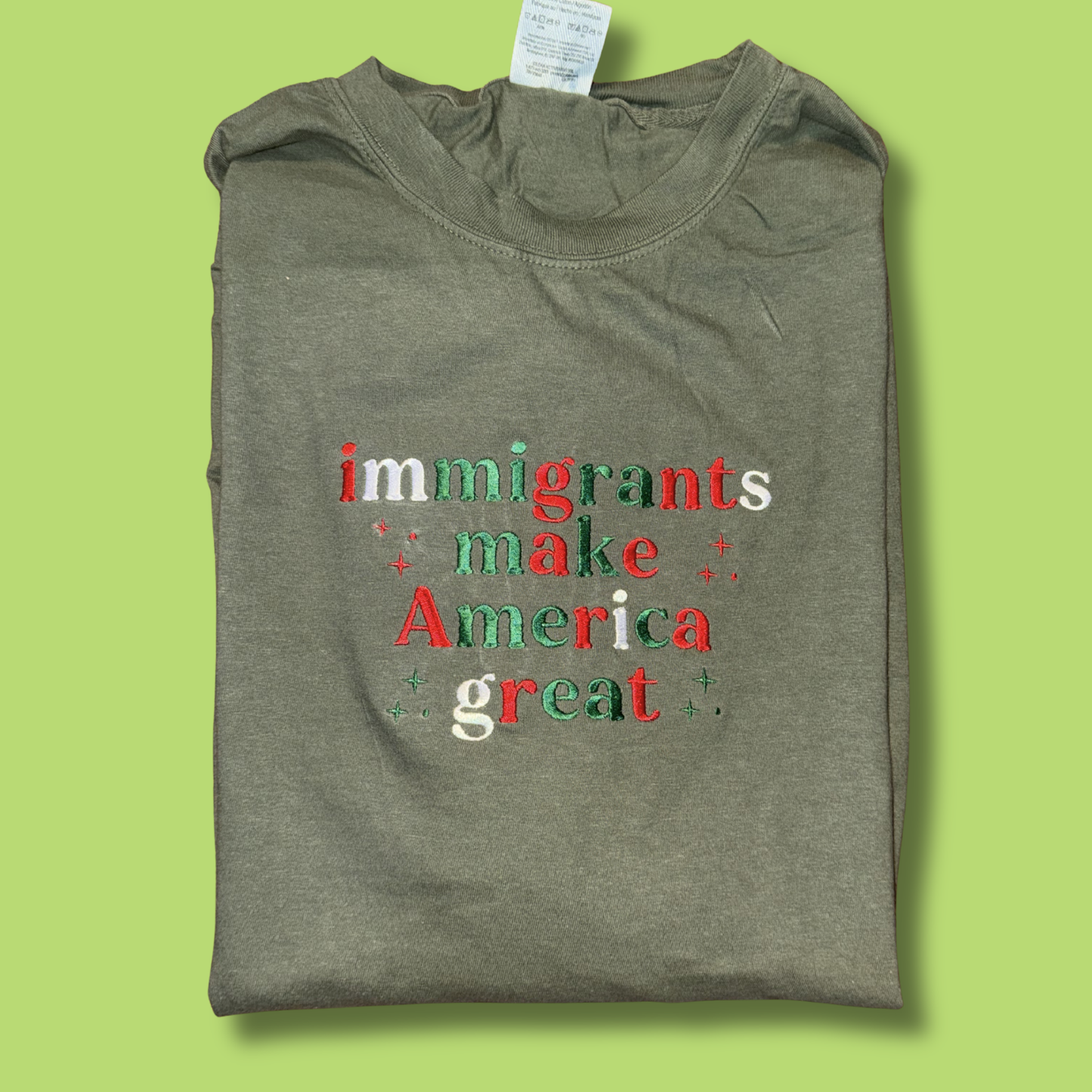 Immigrants Make America Great Embroidered Unisex T-Shirt or Baby Tee