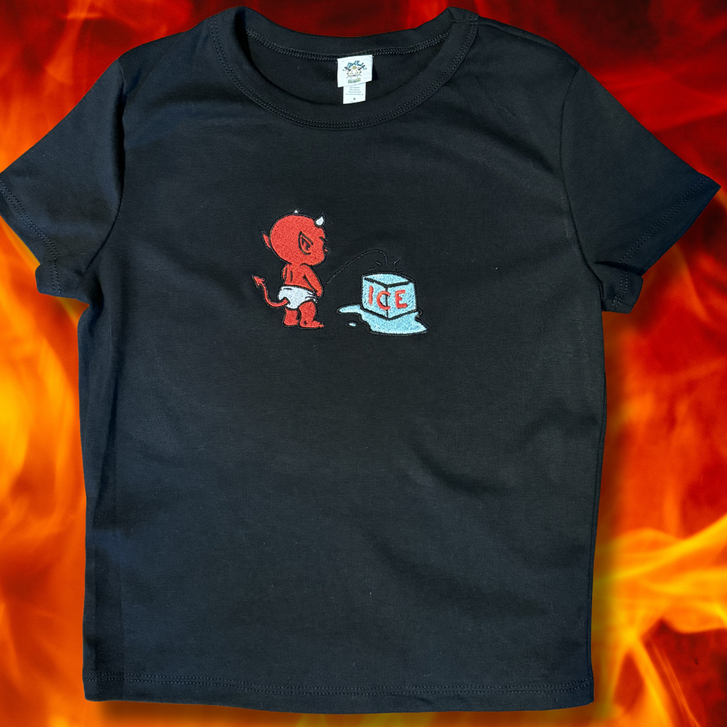 The Devil Doesn’t Do Cold Embroidered Unisex T-Shirt or Baby Tee