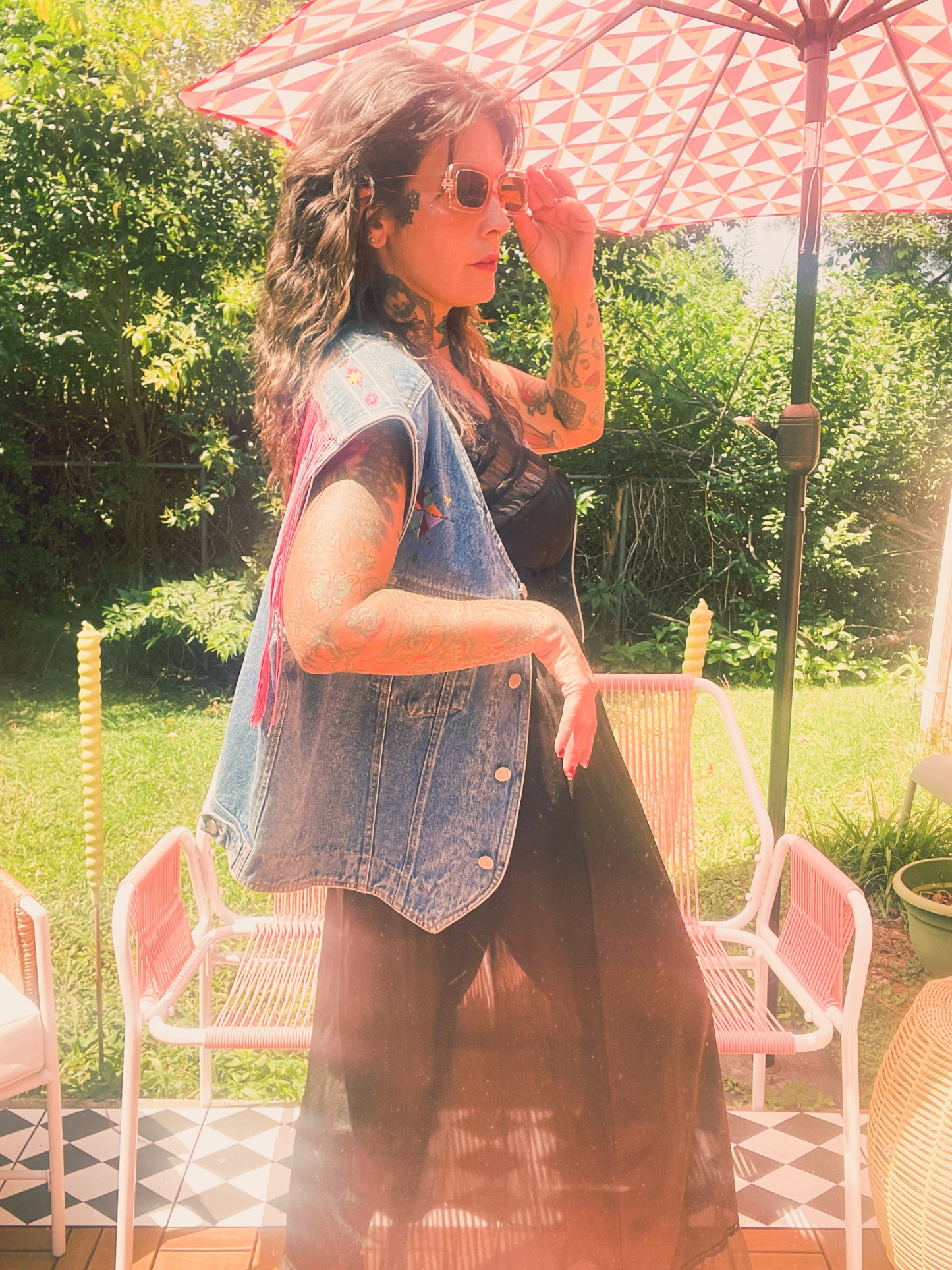 1:1 Vintage Country Western Inspired Neon Cowgirl Fringe Vest