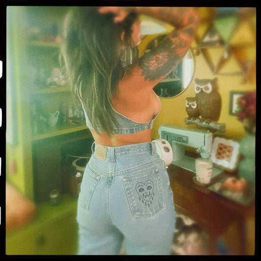 Vintage Crying Heart Embroidered Denim Jeans