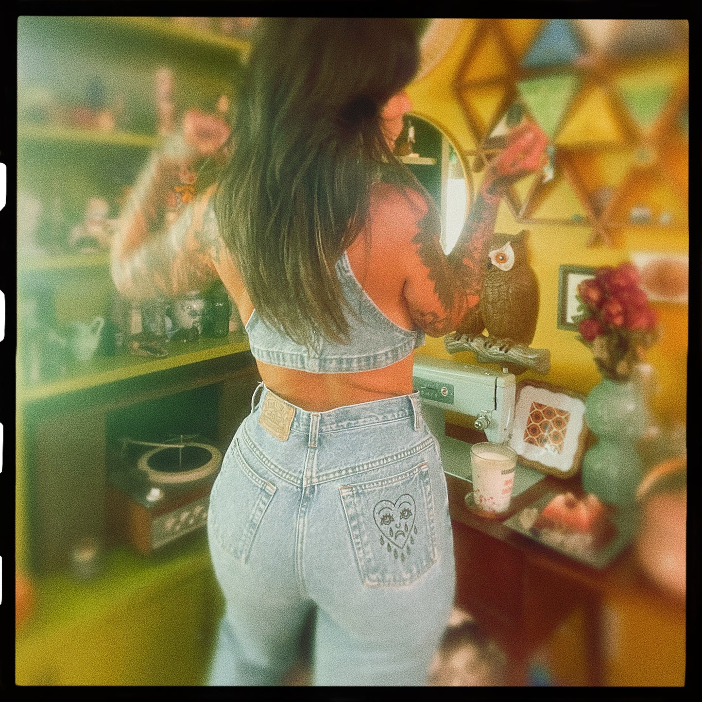 Vintage Crying Heart Embroidered Denim Jeans