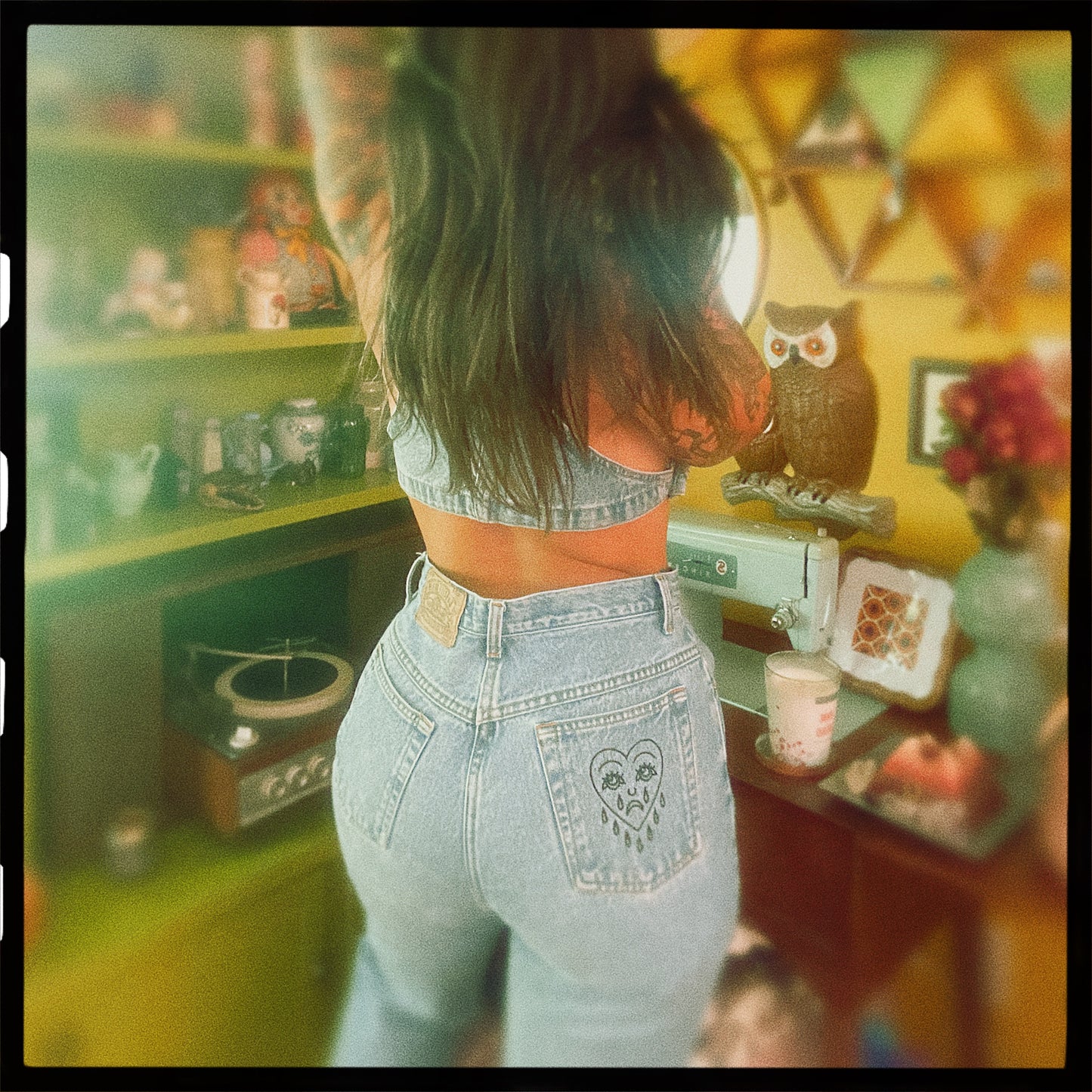 Vintage Crying Heart Embroidered Denim Jeans