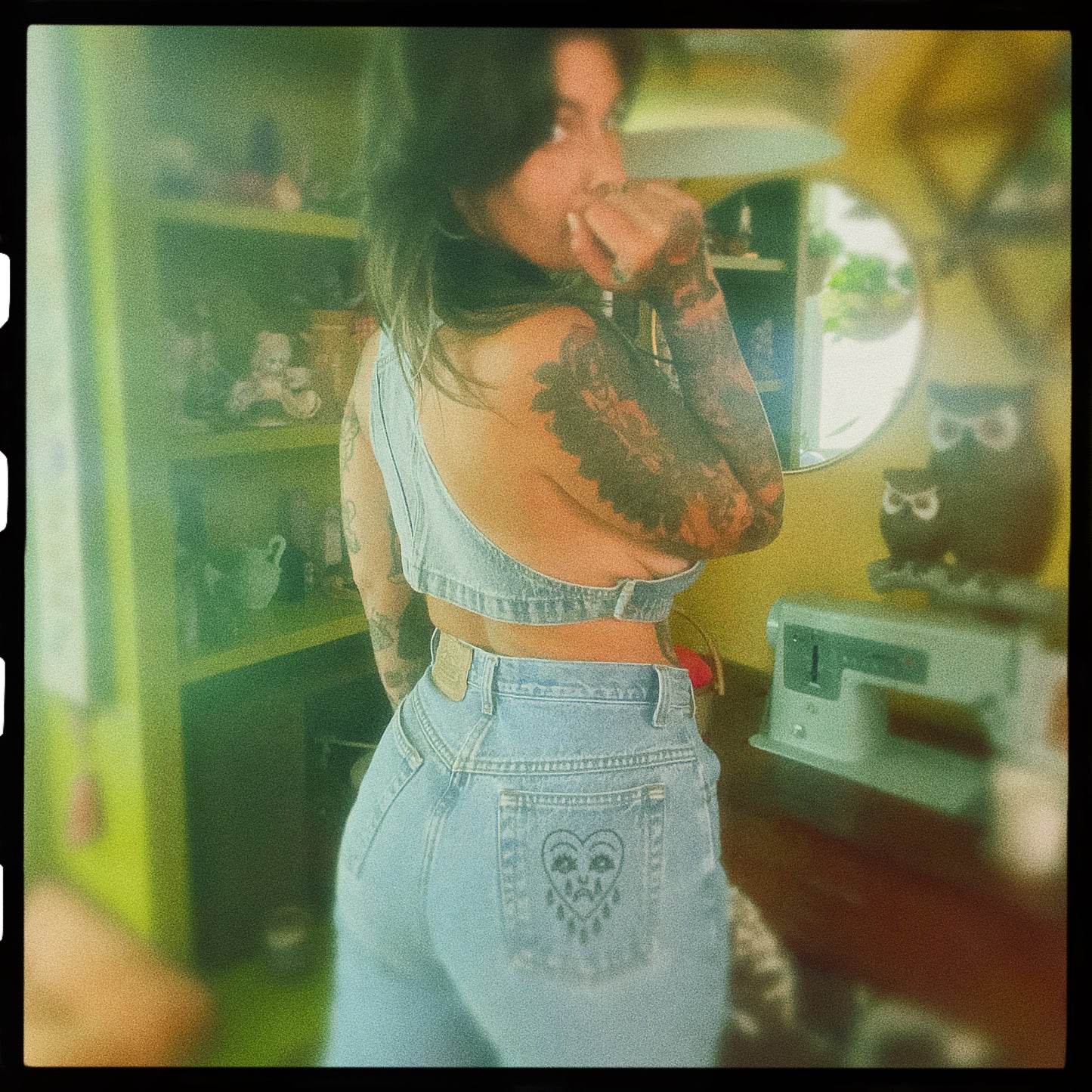 Vintage Crying Heart Embroidered Denim Jeans