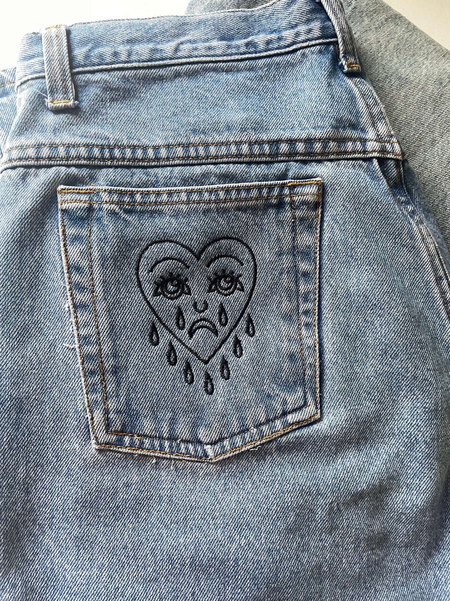 Vintage Crying Heart Embroidered Denim Jeans