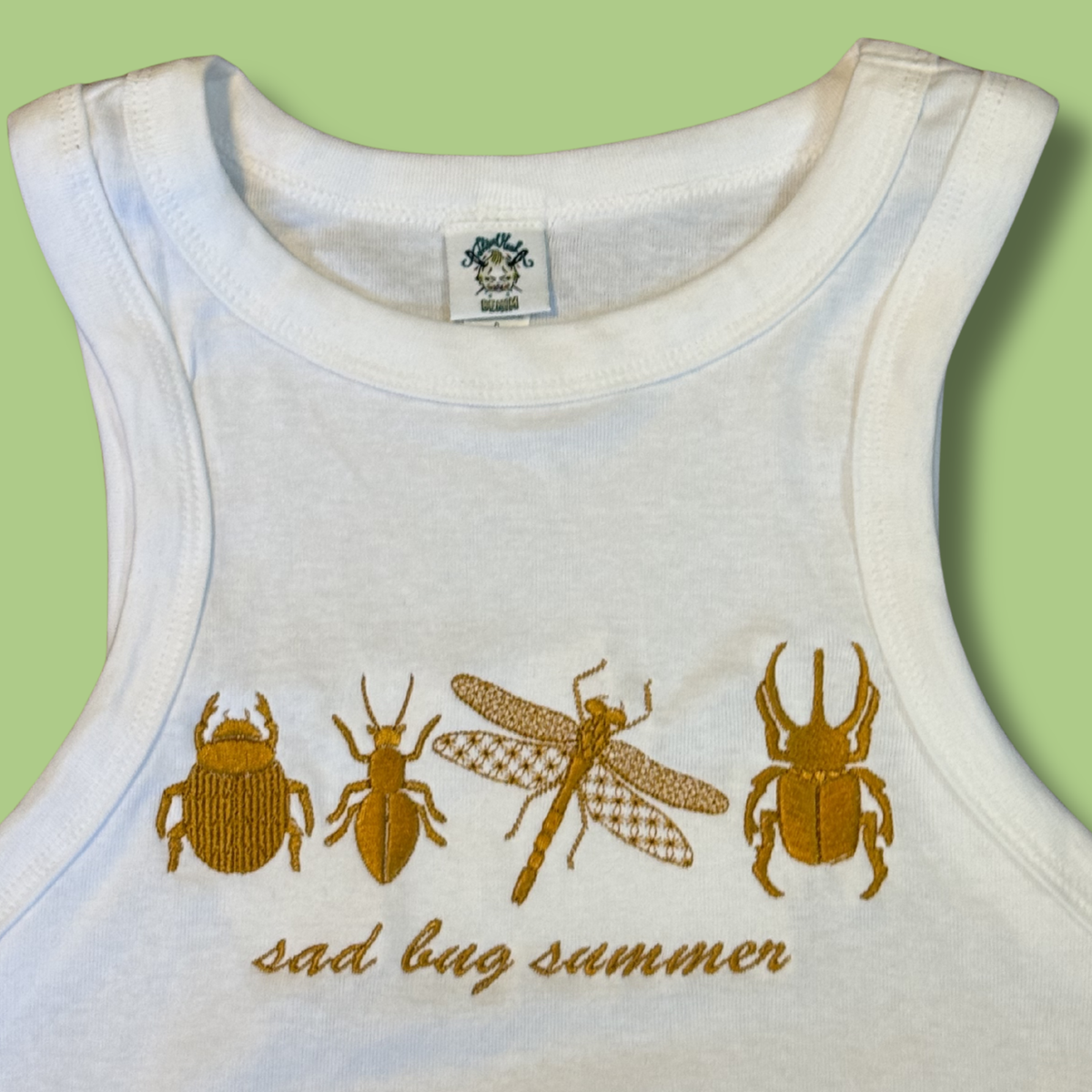 Sad Bug Summer Embroidered Micro Ribbed Baby Tee or Racerback Baby Tee