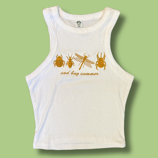 Sad Bug Summer Embroidered Micro Ribbed Baby Tee or Racerback Baby Tee