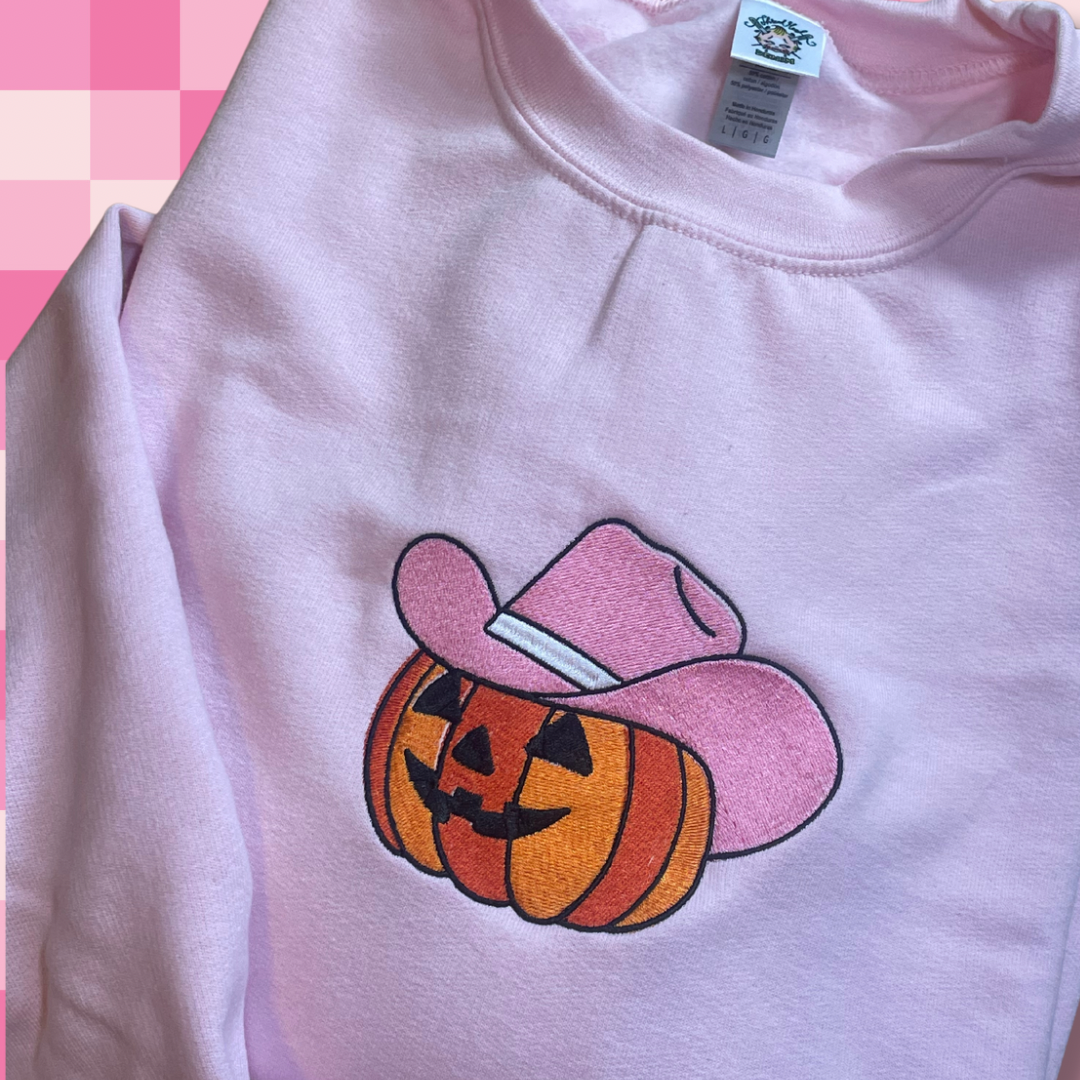 Honky Tonk Pumpkin Embroidered Unisex Crewneck Sweatshirt